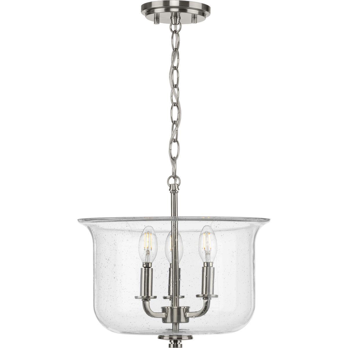 Progress Lighting Winslett 3-Light Semi-Flush Mount, Brushed Nickel, Seeded Glass Shade