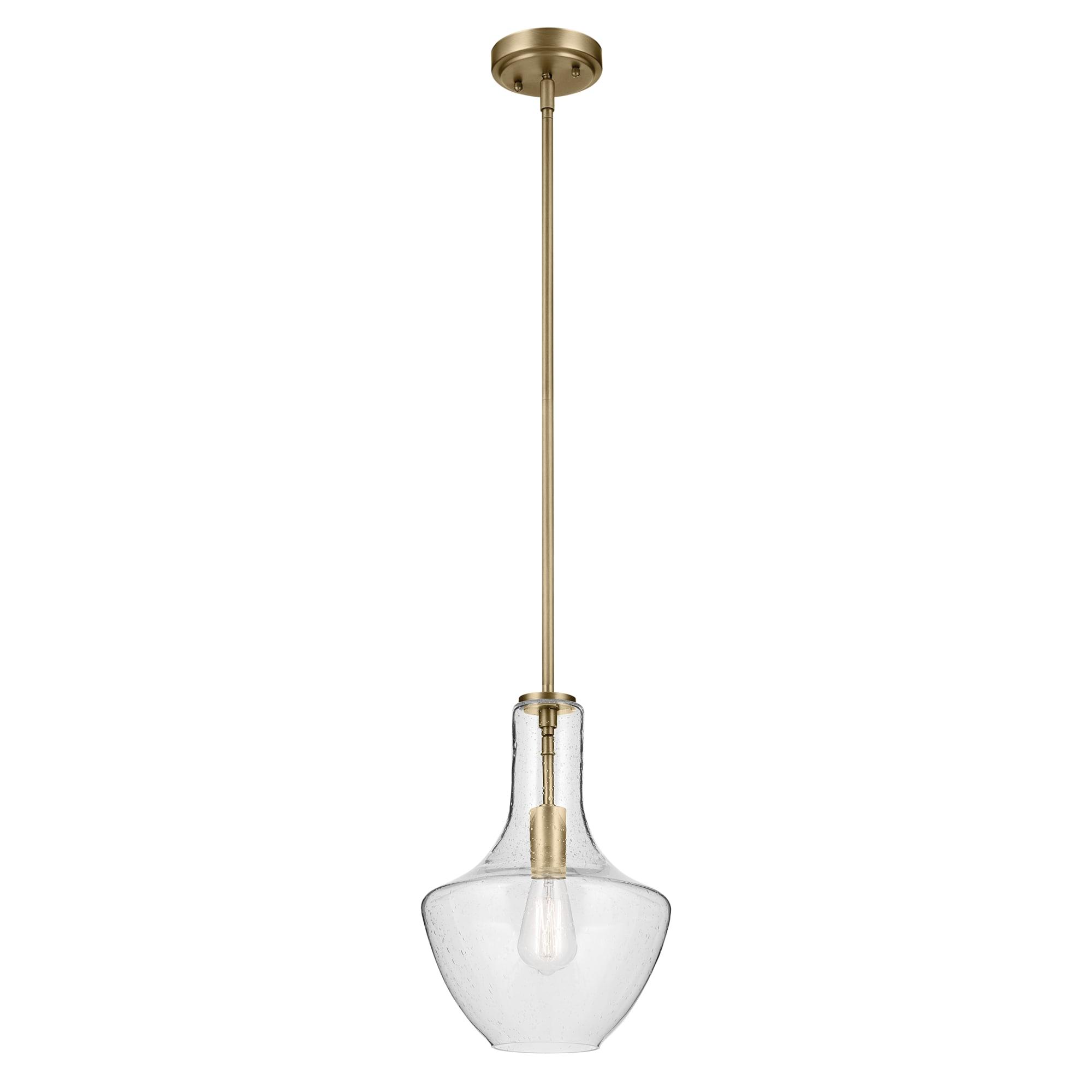 Natural Brass Mini Pendant with Clear Seeded Glass Shade