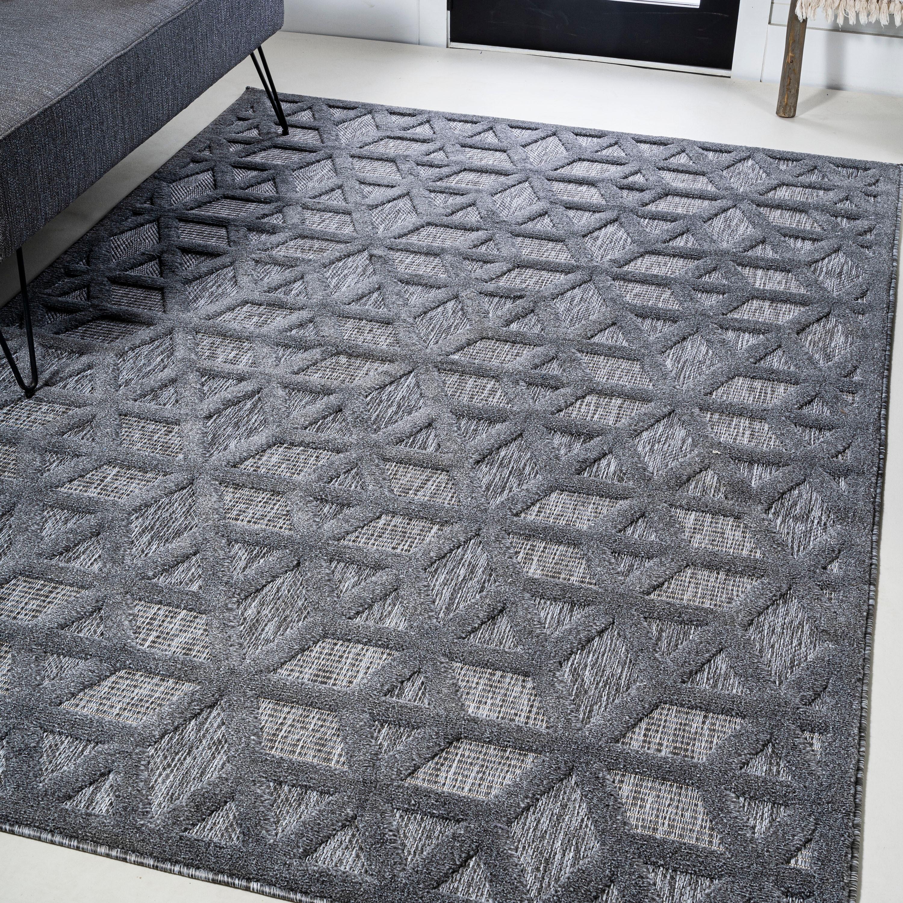5 X 8 Talaia Neutral Geometric Indoor/Outdoor Area Rug, Dark Gray - JONATHAN Y
