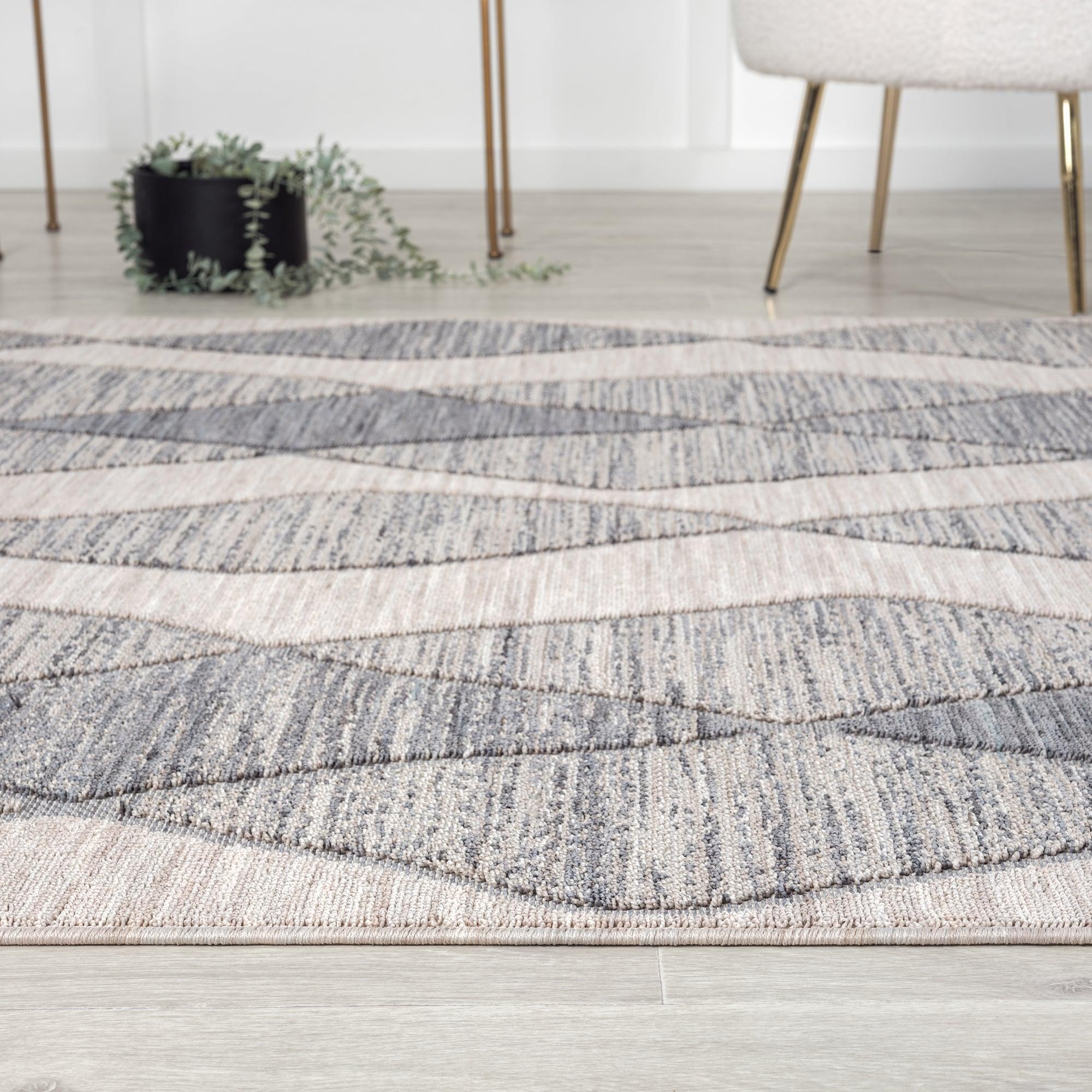 LR Home Gayle 7'10" x 8'10" Blue/Ivory Geometric Performance Indoor/Outdoor Area Rug