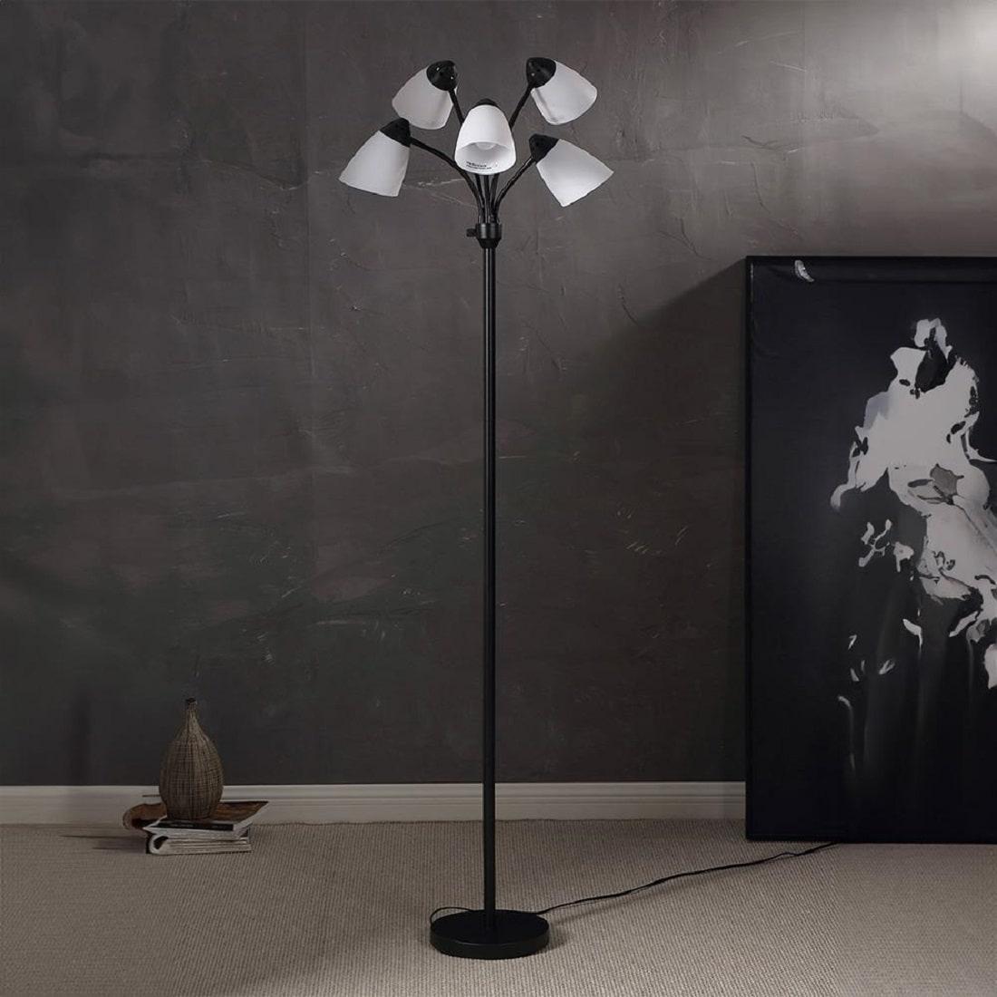 Brightech Medusa 74 in. Modern 5-Light Height Adjustable Gooseneck LED Floor Lamp with 5 Cone Shades