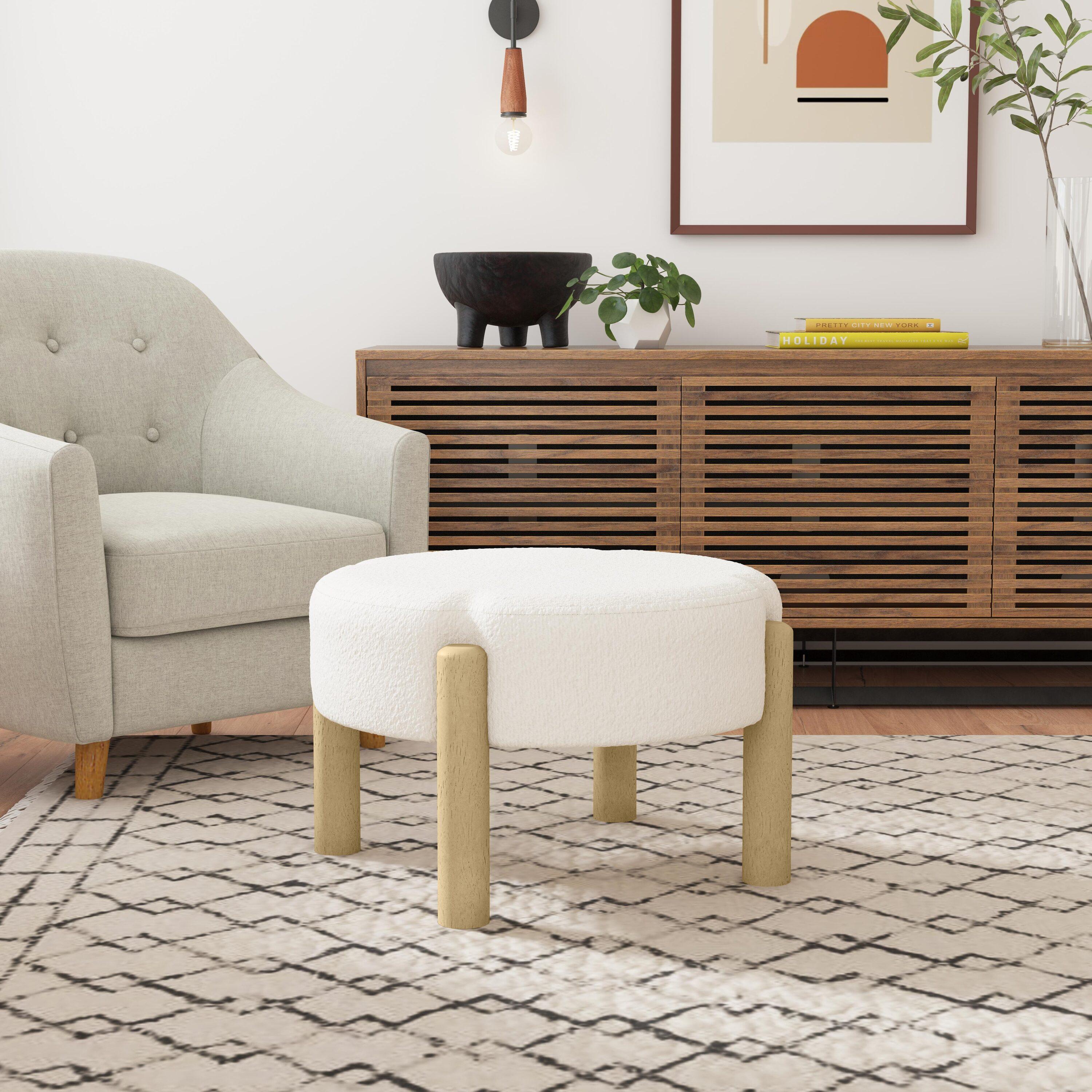 Luna Boucle Ottoman Cream - HomePop: Round, Upholstered, Wood Frame, No Assembly Required