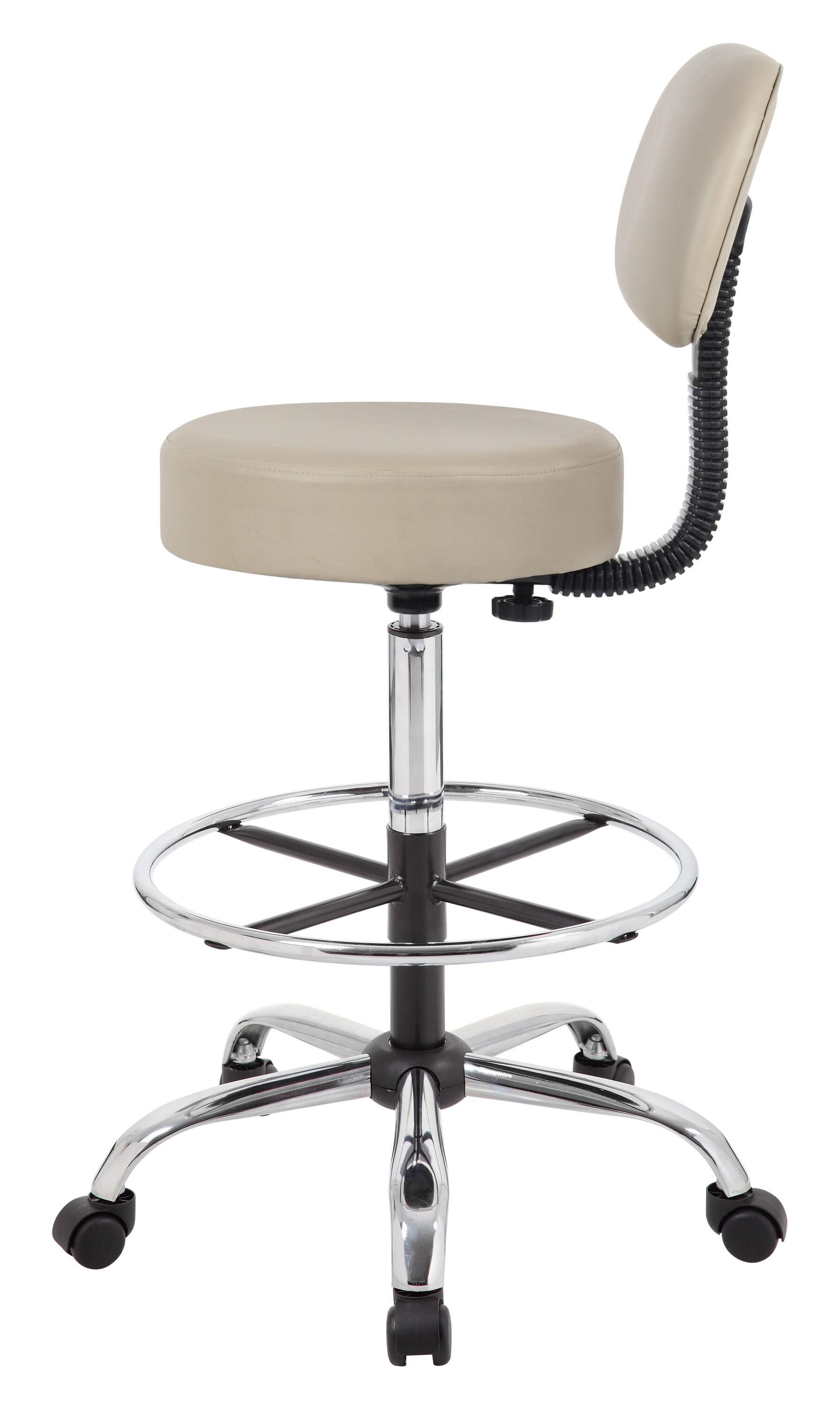 Boss Office Products Medical/Drafting Stool with Back Cushion Beige: Adjustable, Metal Frame, No Arms