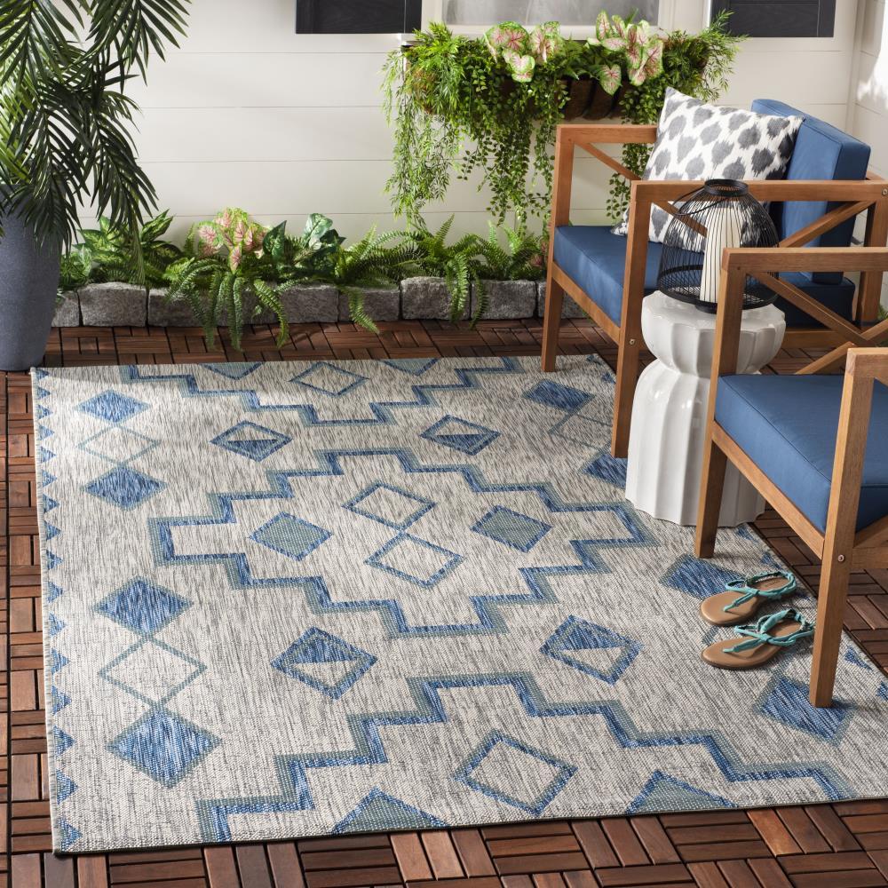 Courtyard CY8533 Power Loomed Indoor/Outdoor Area Rug - Grey/Aqua - 8'x11' - Safavieh.