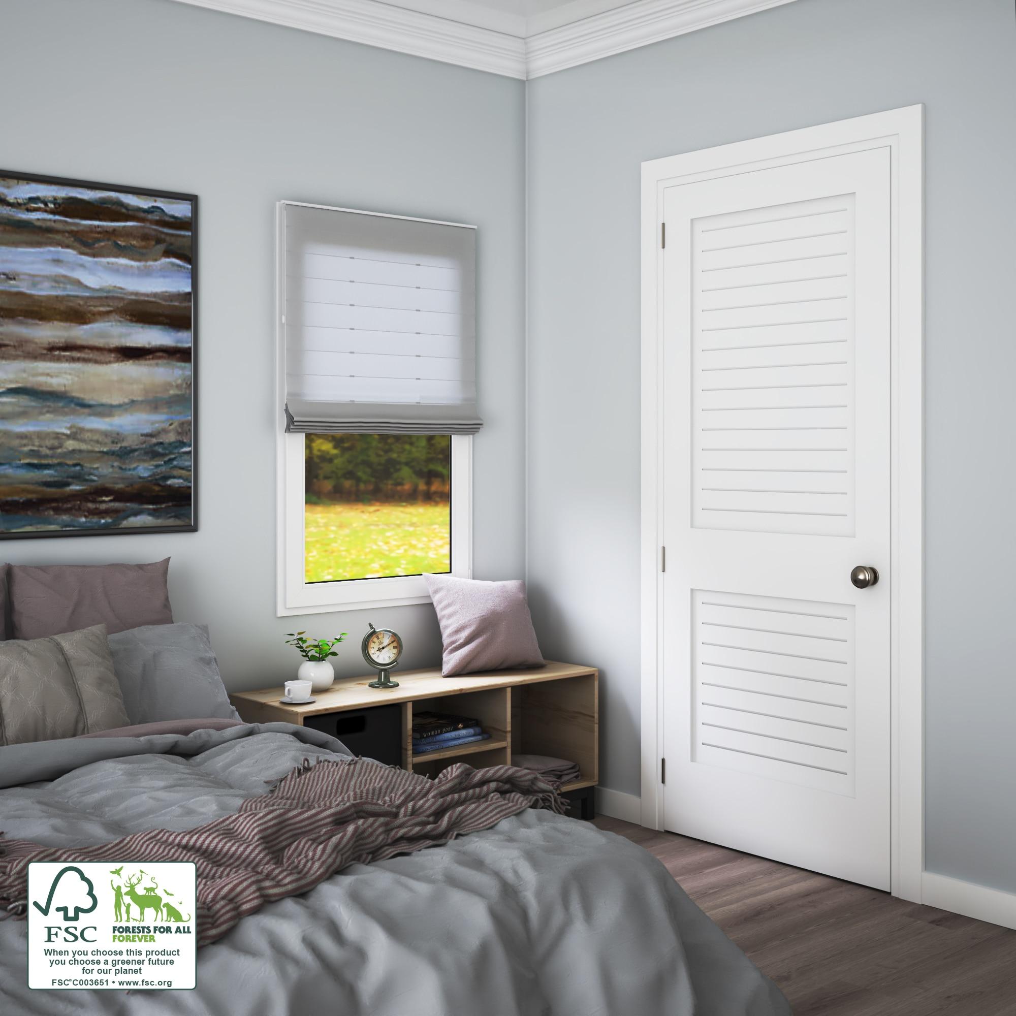 EightDoors 80-in 2-Panel Louvered Wood Primed Shaker Slab Door