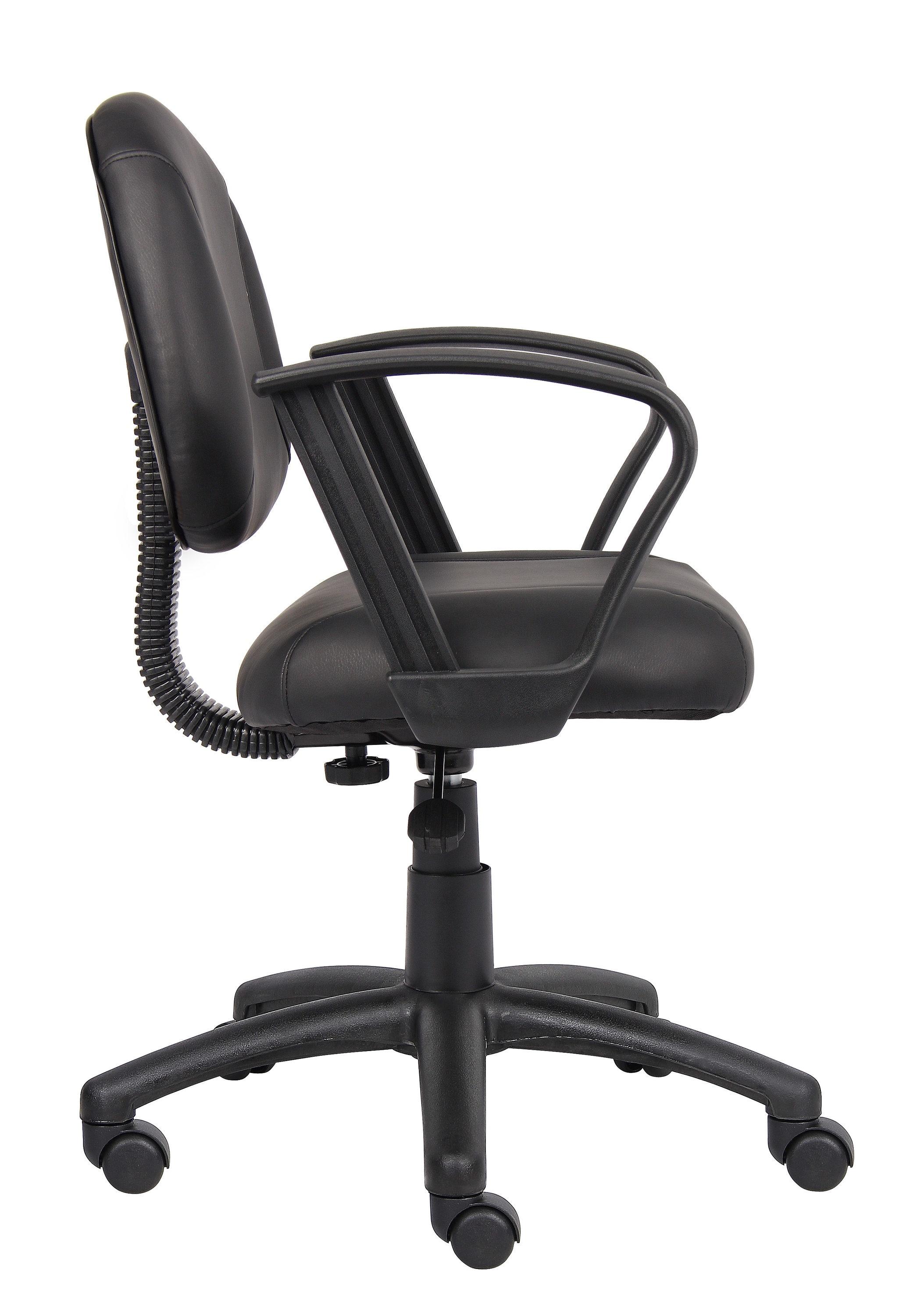Posture Chair with Loop Arms Black - Boss Office Products: LeatherPlus, Lumbar Support, Adjustable Height