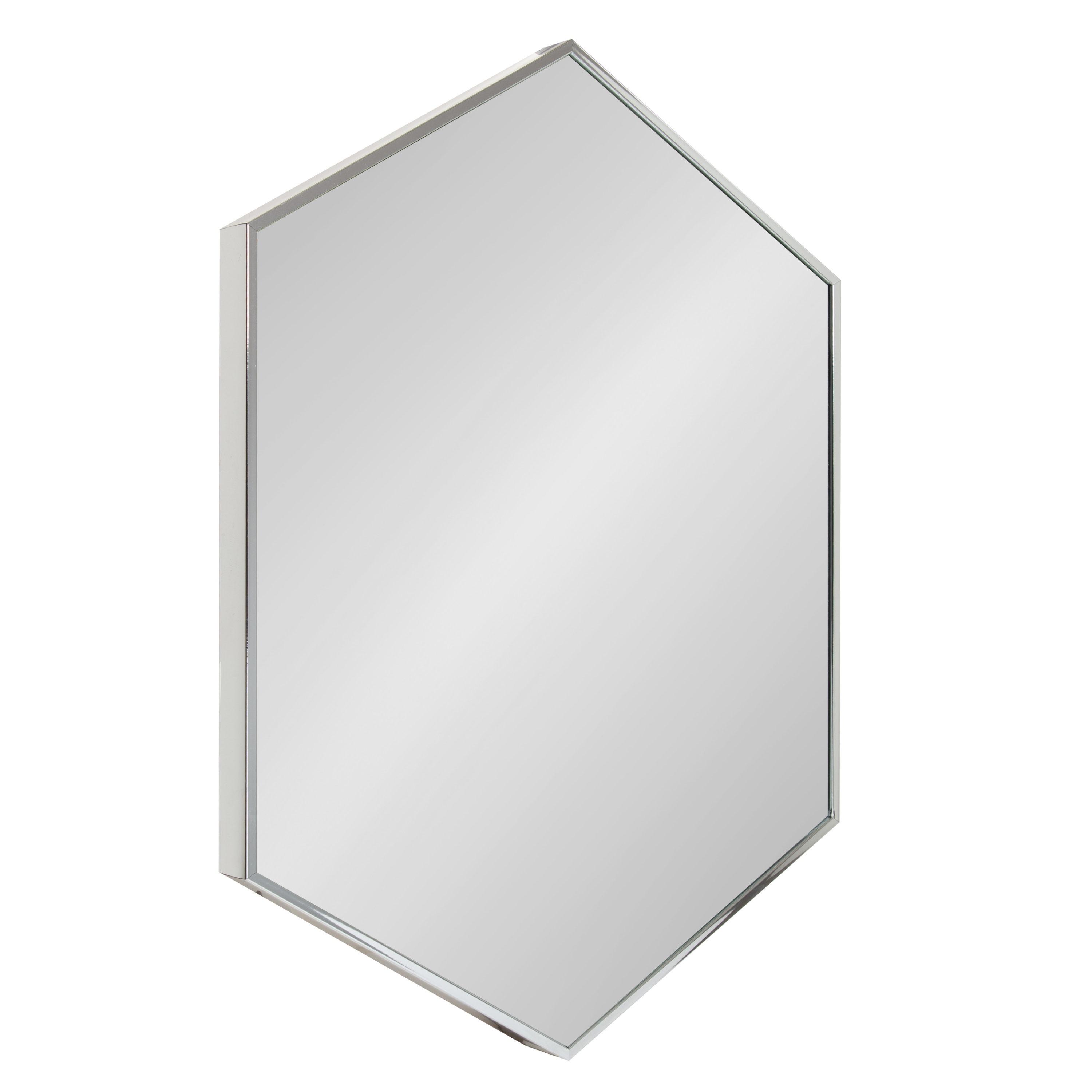 Kate and Laurel Rhodes Modern Hexagon Wall Mirror, 22 x 31, Silver, Decorative Geometric Hexagon MIrror with Chrome Finish for Elegant Contemporary Wall Decor