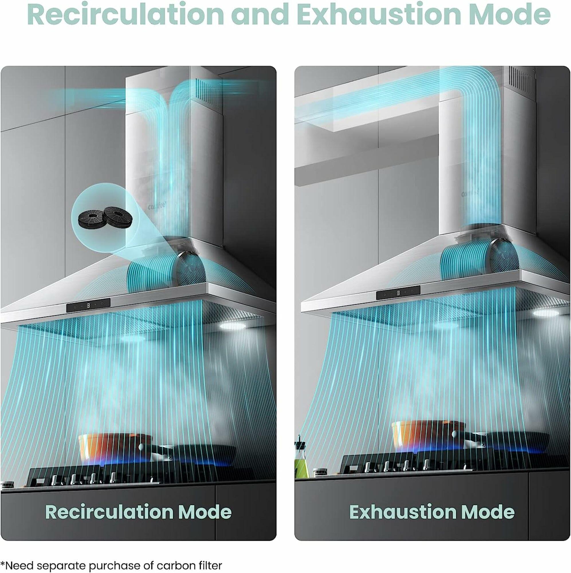 COMFEE' CVP30W7AST 30 Inch 450 CFM 3 Speed Gesture Sensing &Touch Control Panel Stainless Steel Wall Mount Ductless/Ducted Convertible Vent Baffle Filters and 2 LED Lights Range Hood