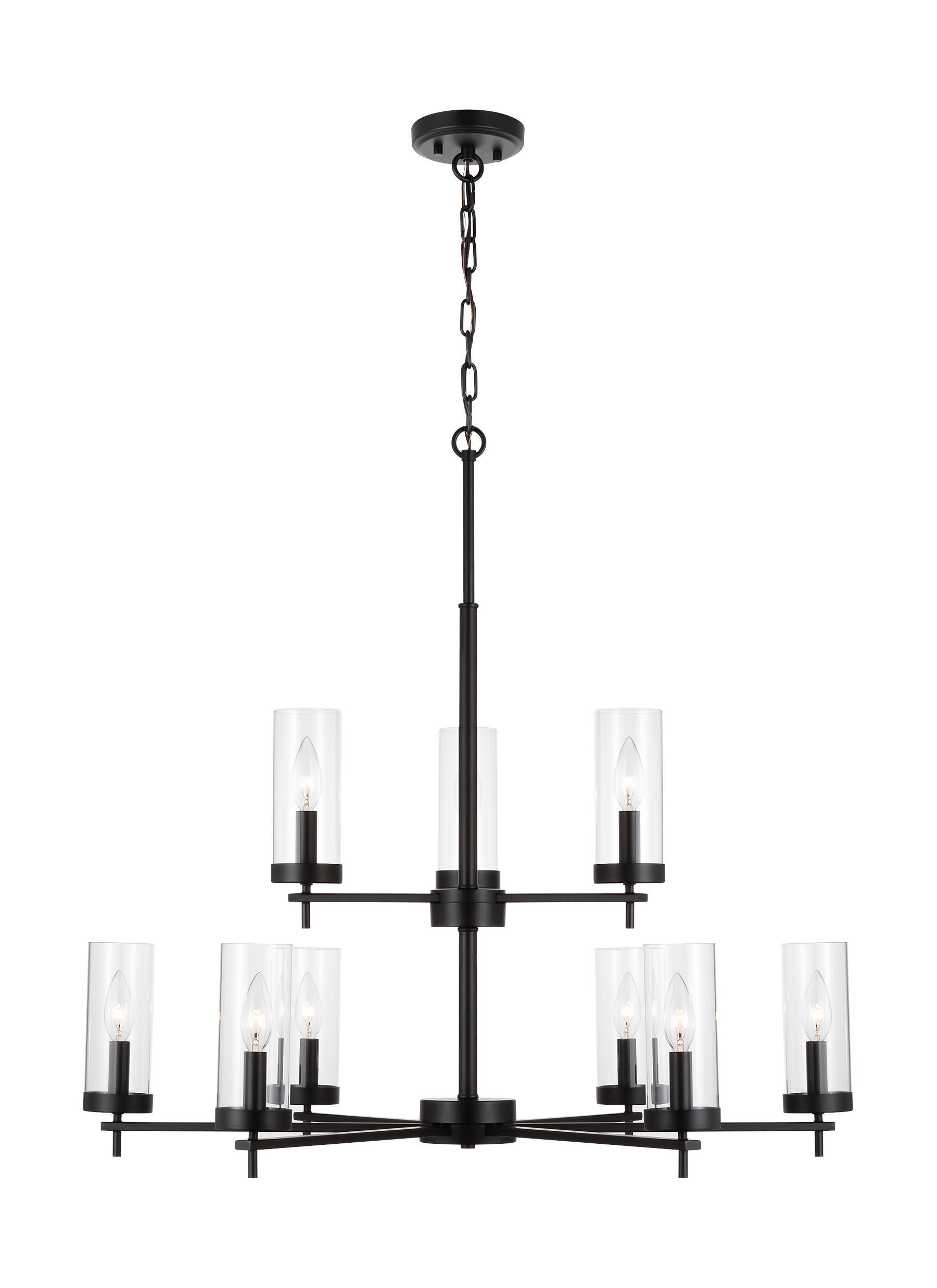 Zire Midnight Black 9-Light Incandescent Chandelier with Clear Glass Shades