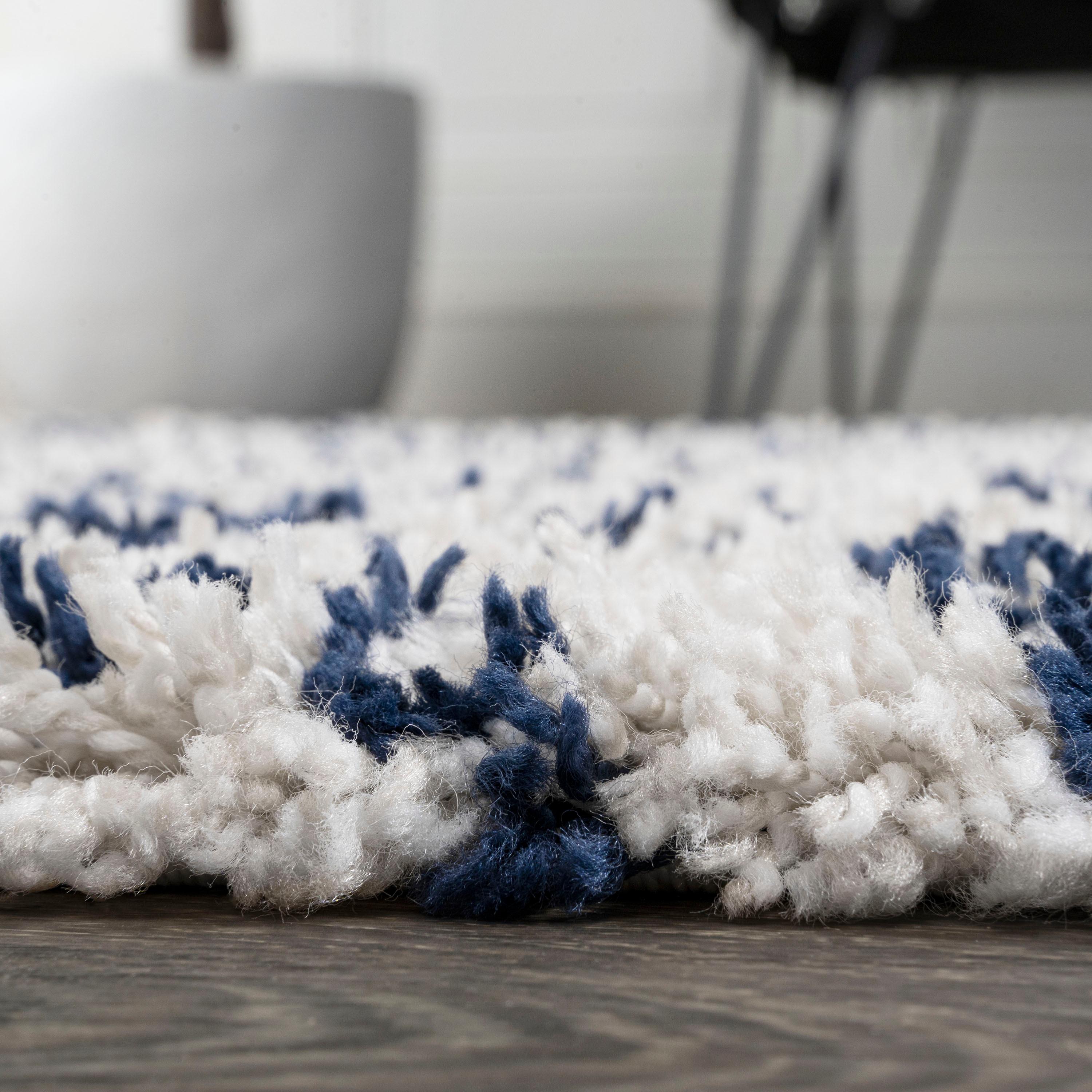 4'x6' Sineu Moroccan Diamond Shag Area Rug, Beige/Navy - JONATHAN Y