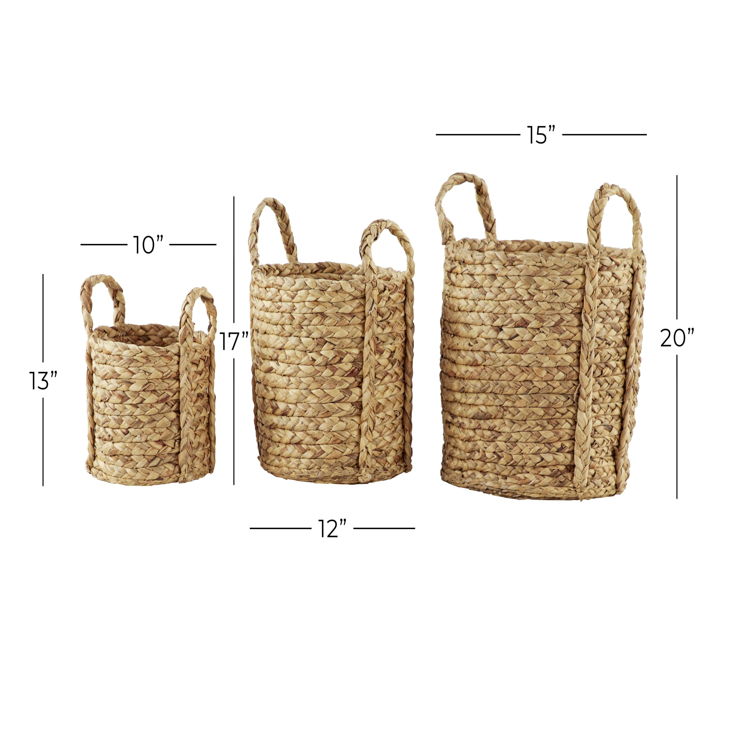 Set of 3 Seagrass Wicker Basket Planters with Handles Natural - Olivia & May: Indoor/Outdoor, 20" Size