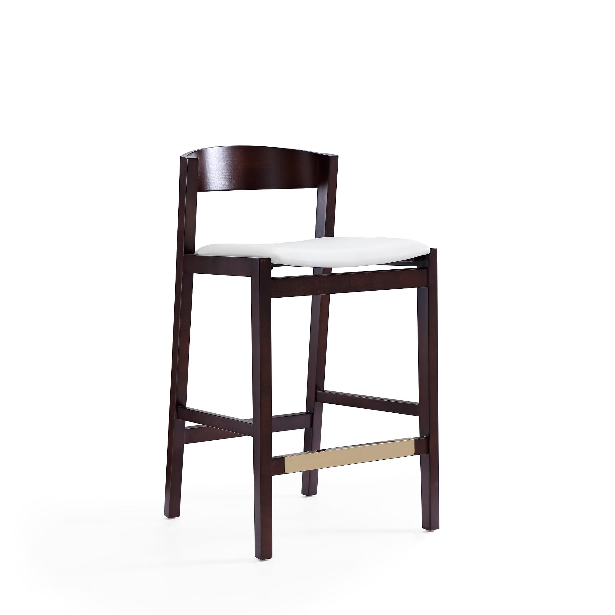 Klismos 36.75 in. Ivory and Dark Walnut Beech Wood Counter Height Bar Stool