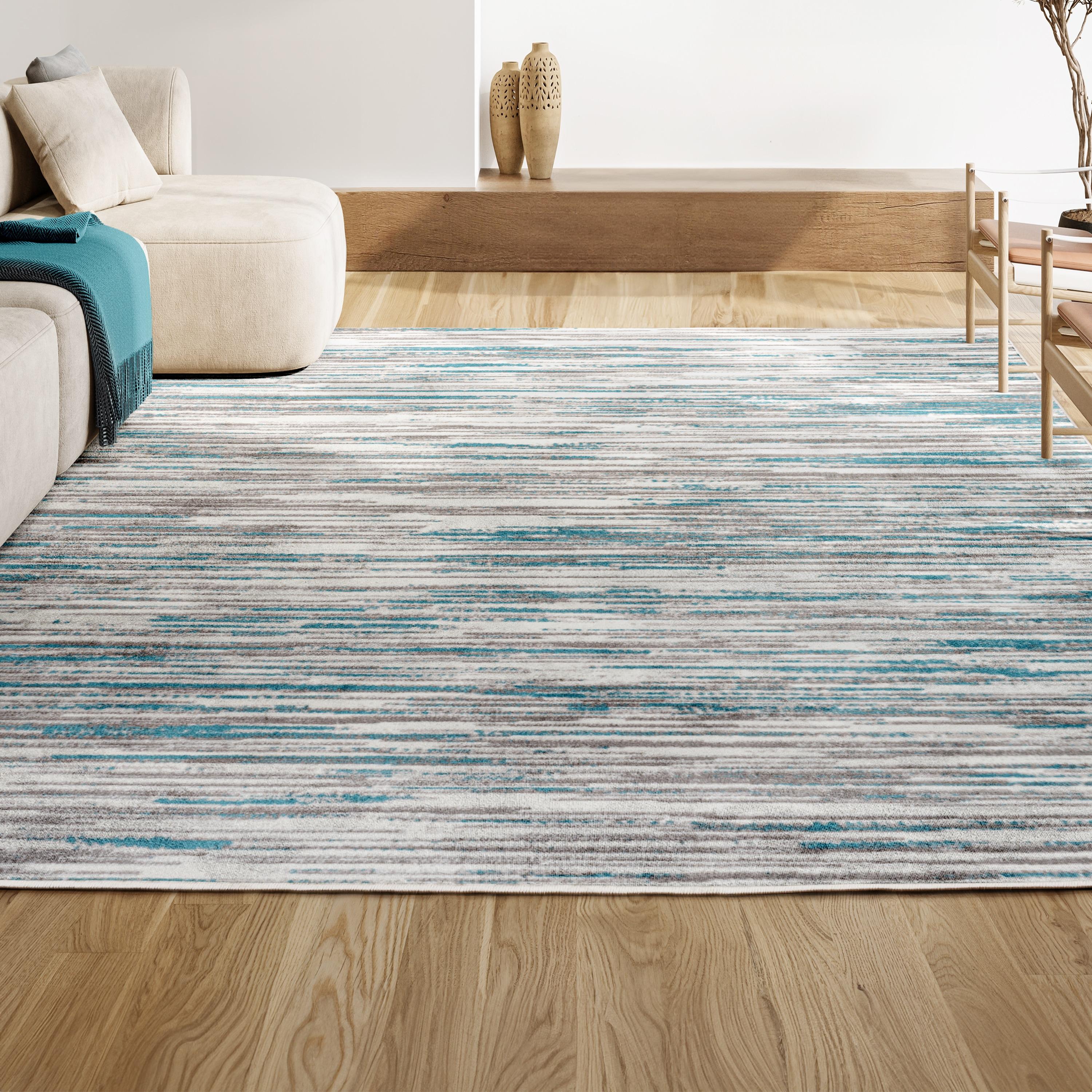 2' x 8' Speer Abstract Linear Stripe Runner Rug, Gray/Blue - JONATHAN Y