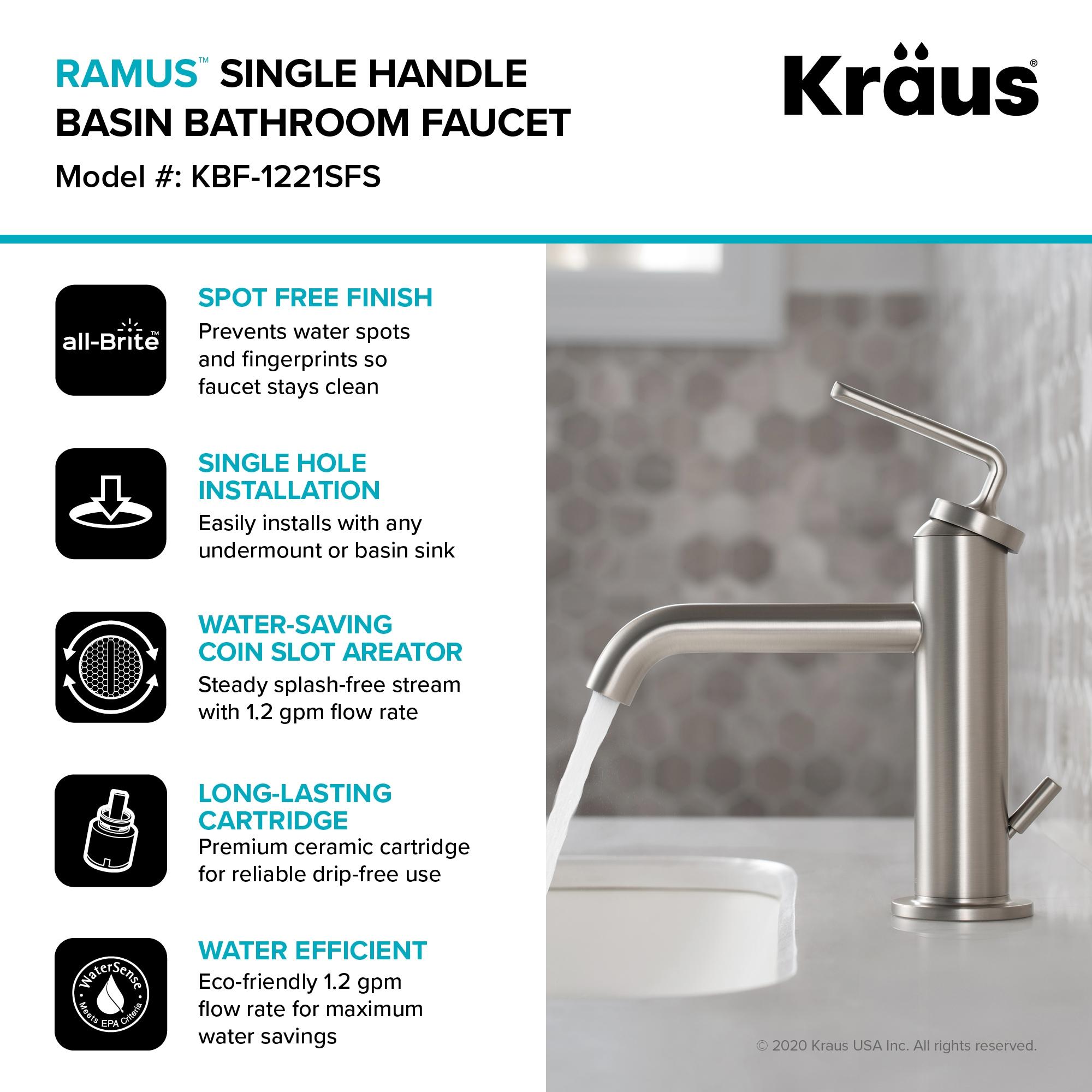 KRAUS Ramus Single Handle Bathroom Sink Faucet with Lift Rod Drain
