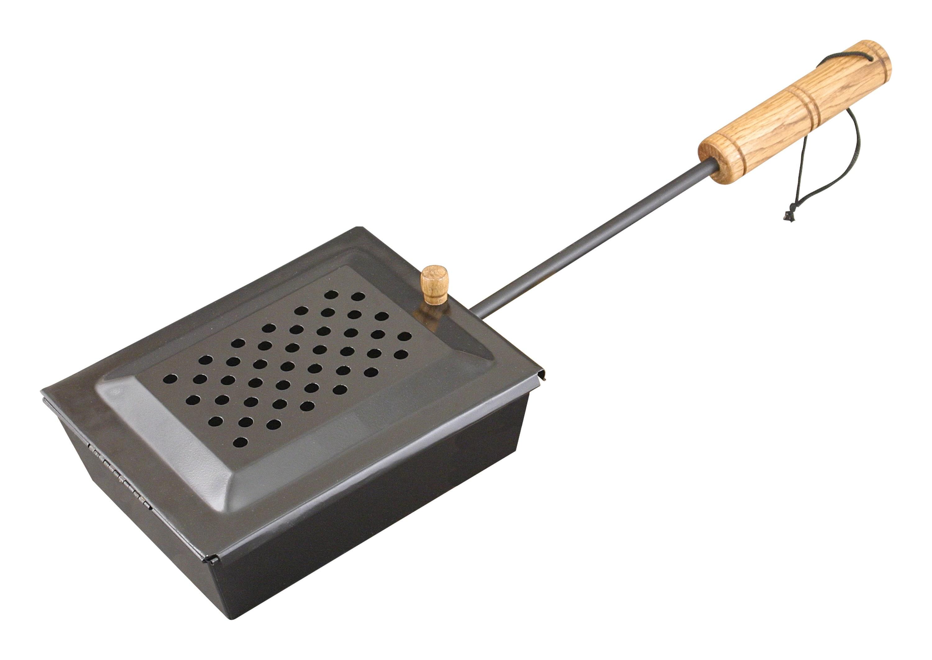 Portable Black Cast Iron Campfire Popcorn Popper with Wooden Handle