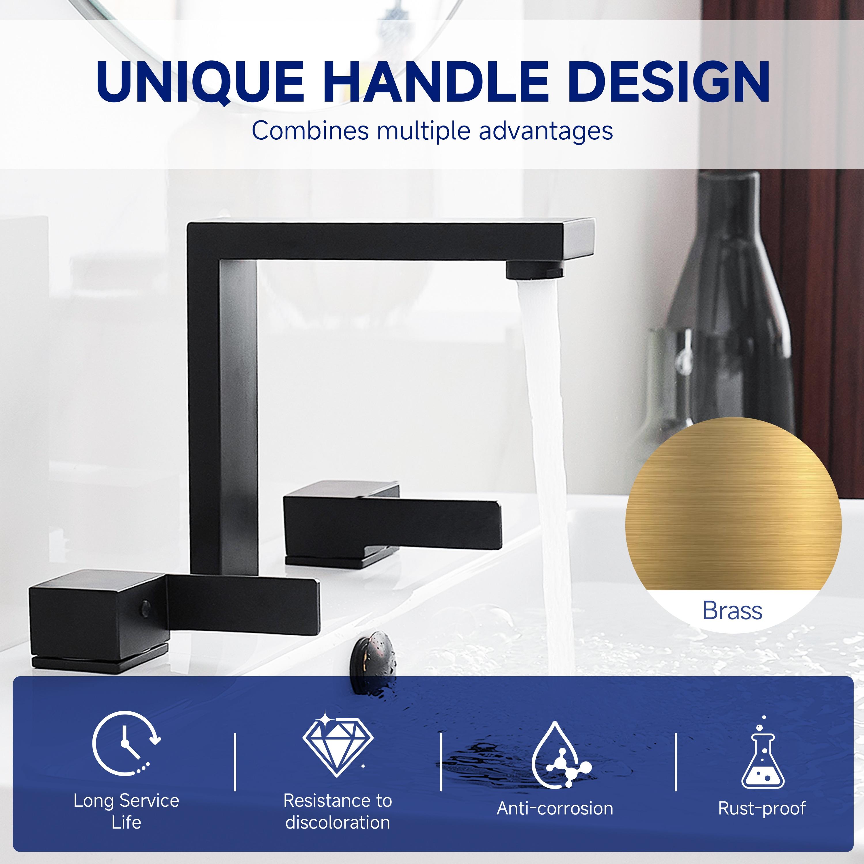 BWE 8 in. Widespread Double Handle Bathroom Faucet Water-Saving With Drain Kit In Matte Black
