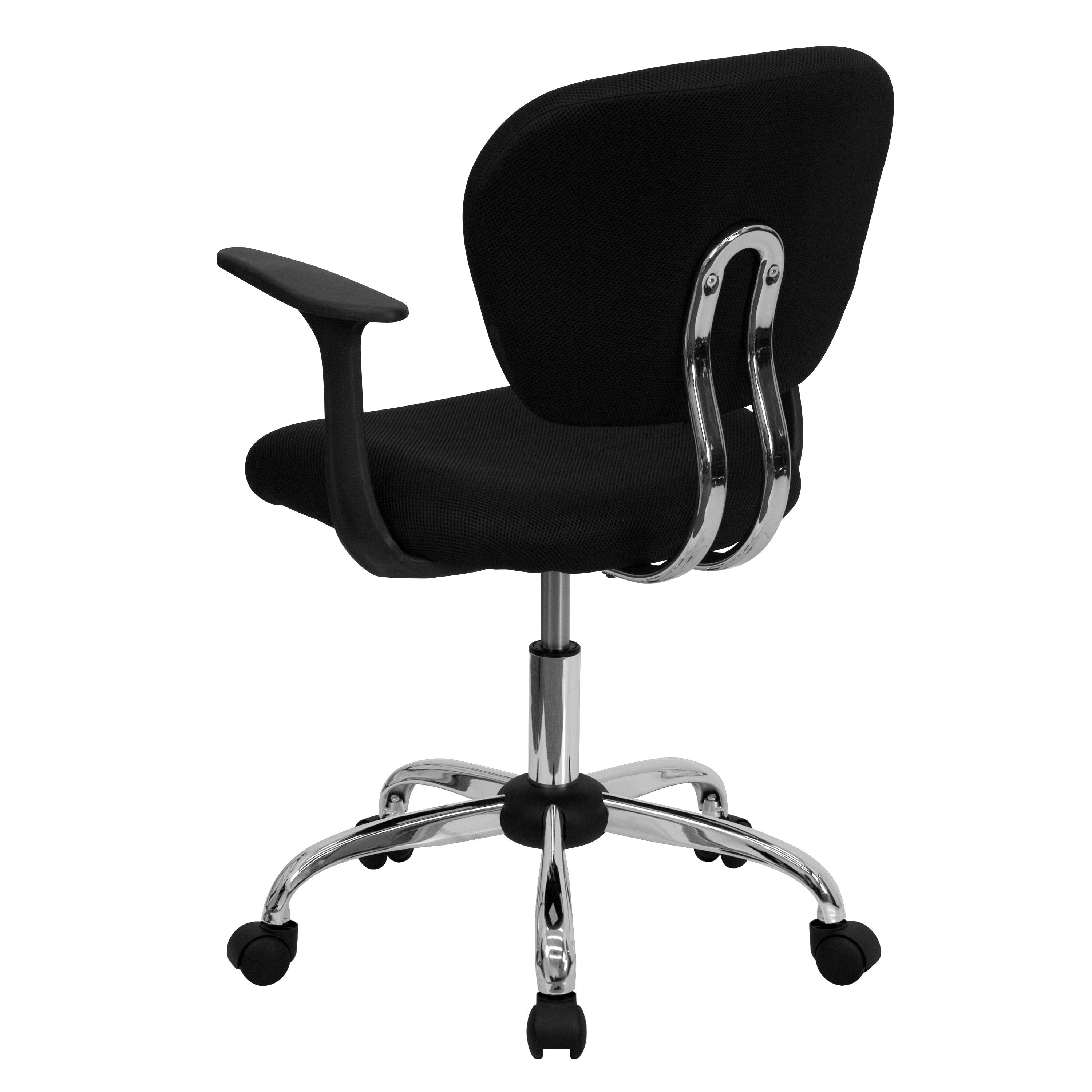 Flash Furniture Beverly Mid-Back Black Mesh Padded Swivel Task Office Chair with Chrome Base and Arms