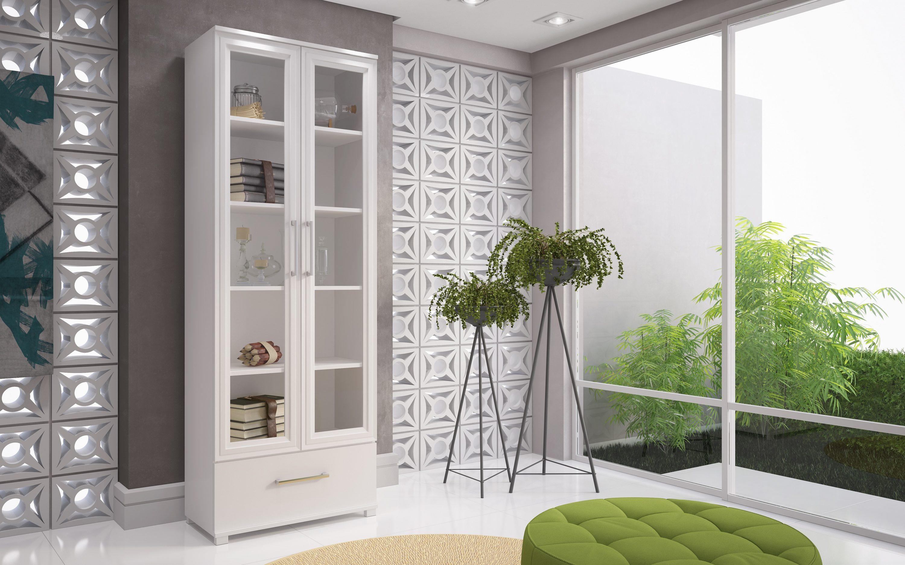 71.85" Serra 5 Shelf Bookcase White - Manhattan Comfort: Frosted Glass Doors, Enclosed Back, Display Closet