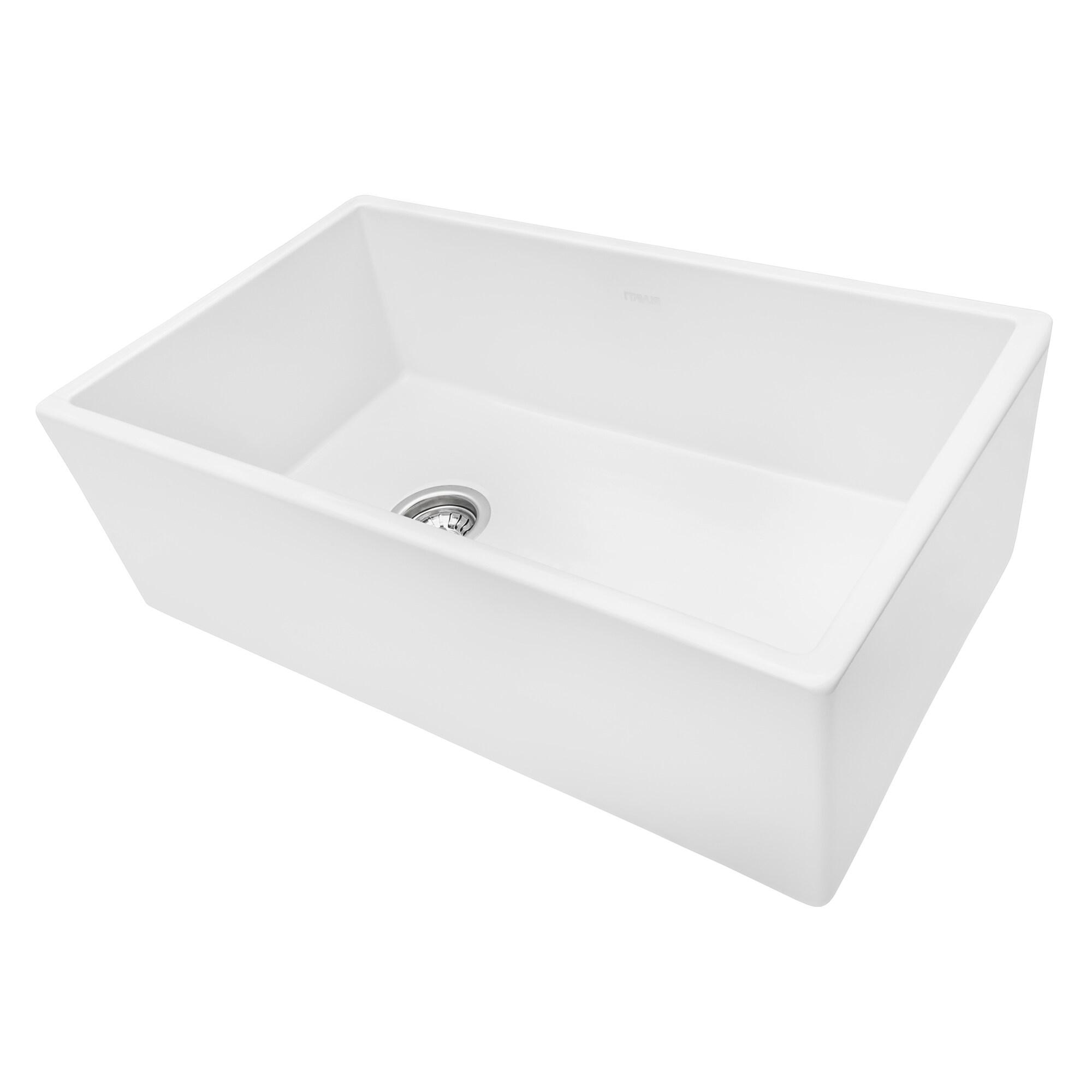 Ruvati 30-inch Fireclay Farmhouse Offset Drain Kitchen Sink Single Bowl White - Left Drain