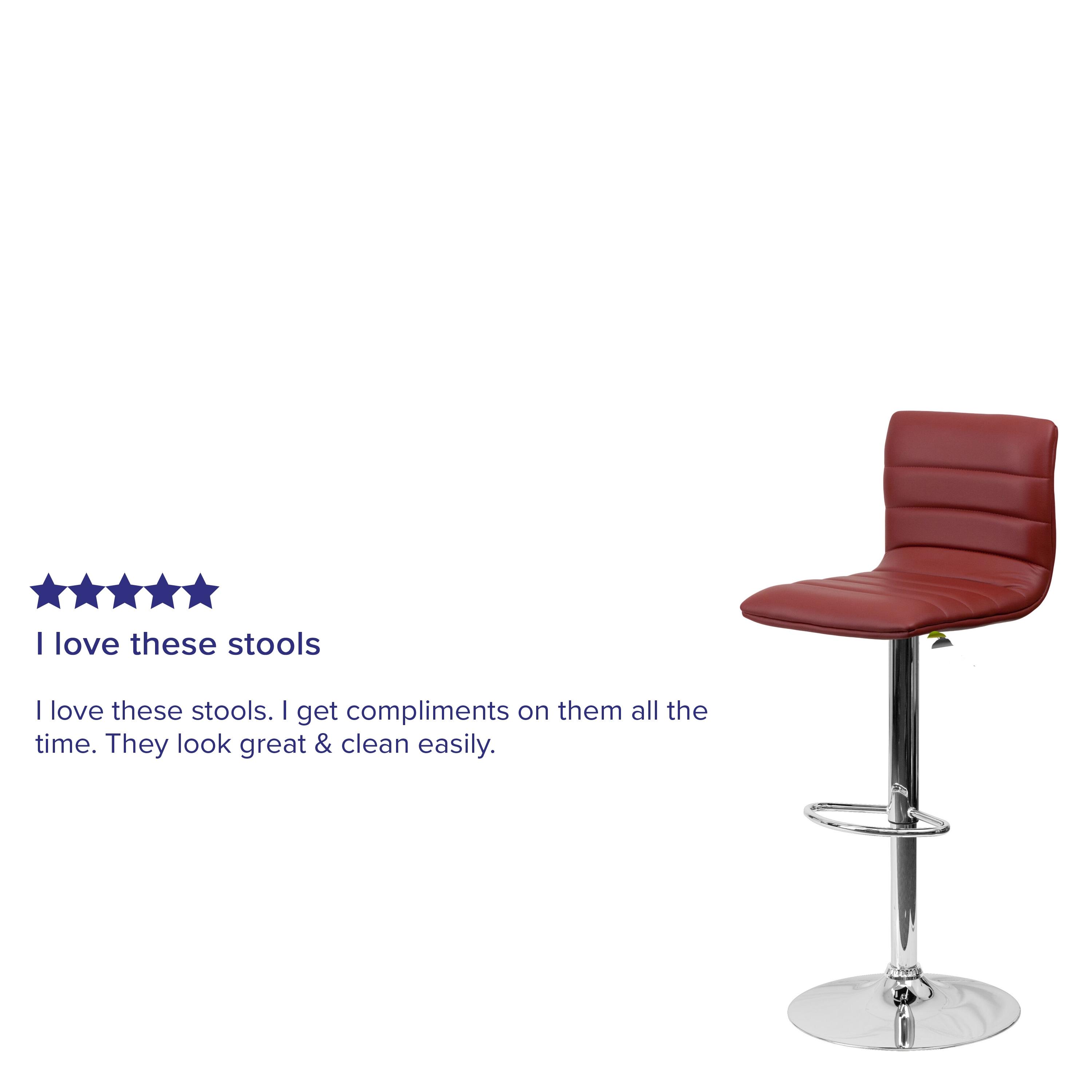 Flash Furniture Modern Burgundy Vinyl Adjustable Bar Stool with Back, Counter Height Swivel Stool with Chrome Pedestal Base