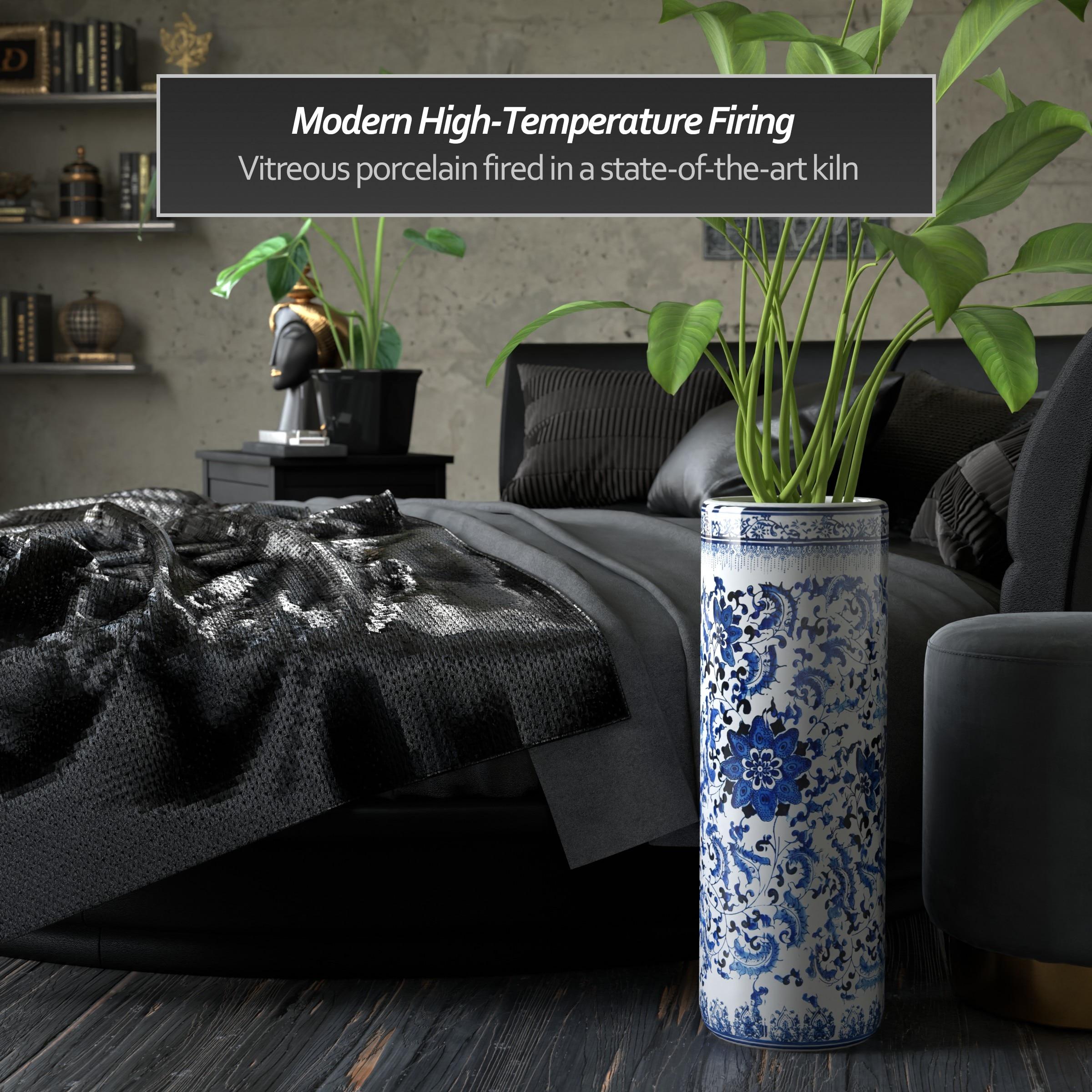 Oriental Furniture 24 in. Blue & White Umbrella Stand