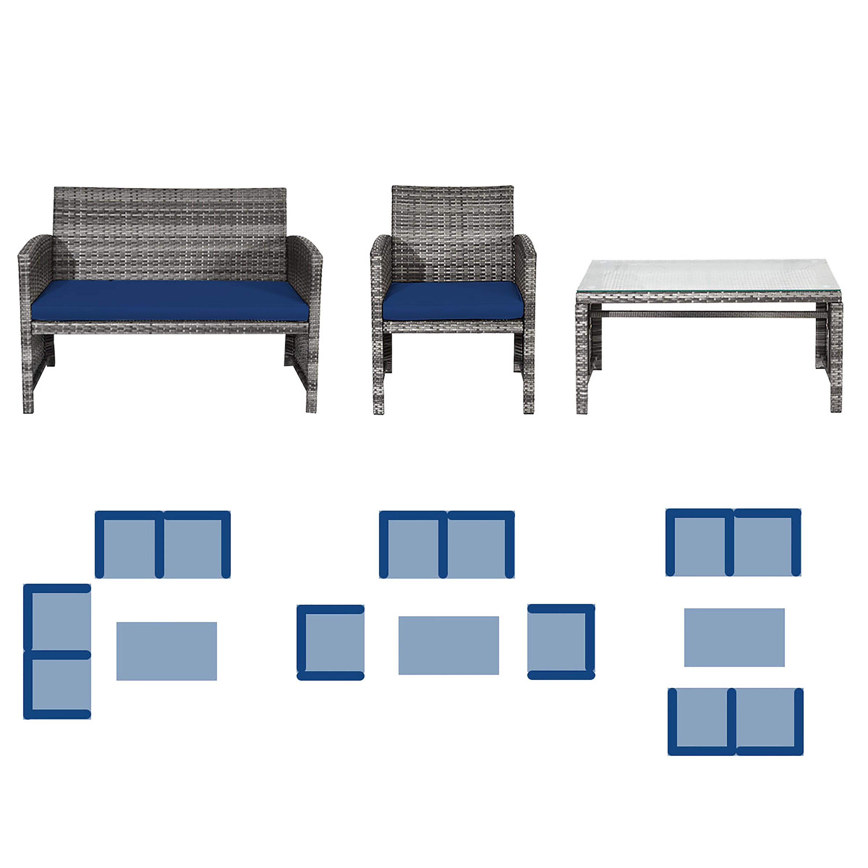 Resenkos 4 Pieces Outdoor Rattan Furniture Set, Wicker Furniture Sets, Patio Conversation Sets with Coffee Table Cushioned Sofa-Red