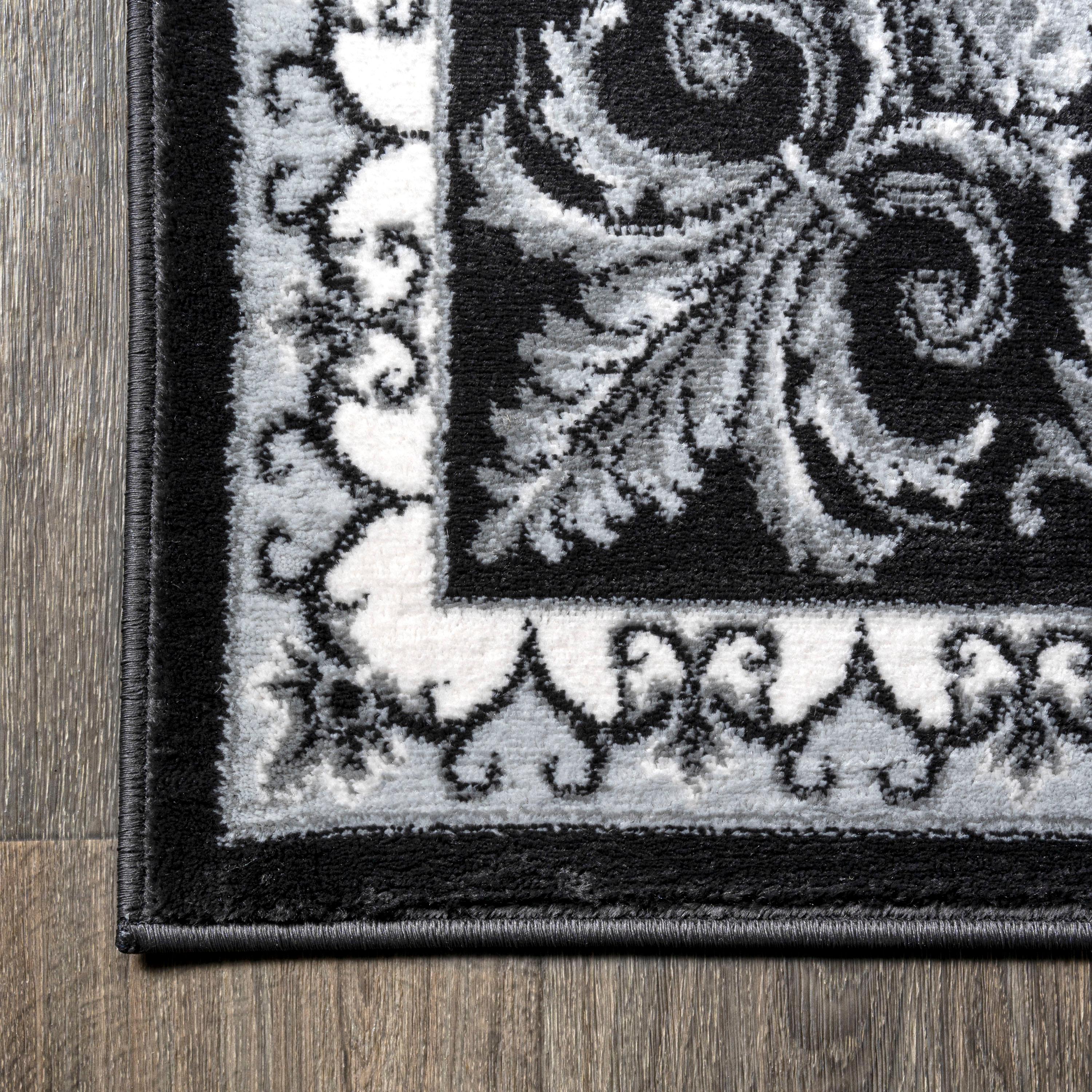 3'x 5' Acanthus French Border Area Rug, Black/Gray - JONATHAN Y