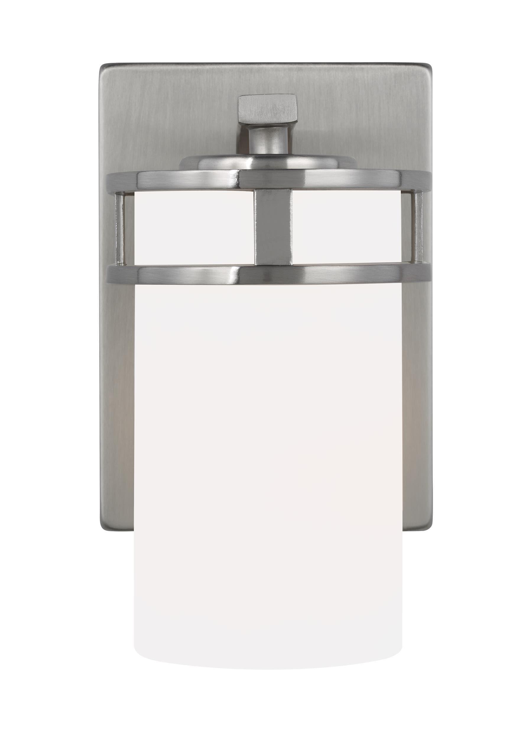 Robie 5 in. 1-Light Brushed Nickel Transitional Bathroom Vanity Light Wall Sconce with Etched White Glass Shade