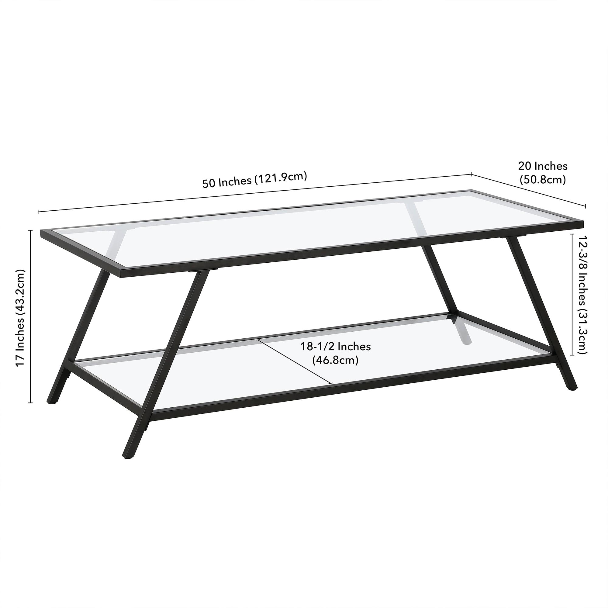 Yair 48" Glass And Steel Coffee Table With Shelf
