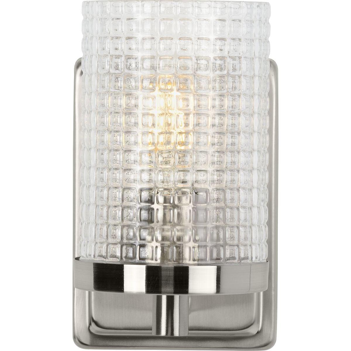 Fawcett Collection One-Light Brushed Nickel Clear Patterned Glass Transitional Bath Vanity Light