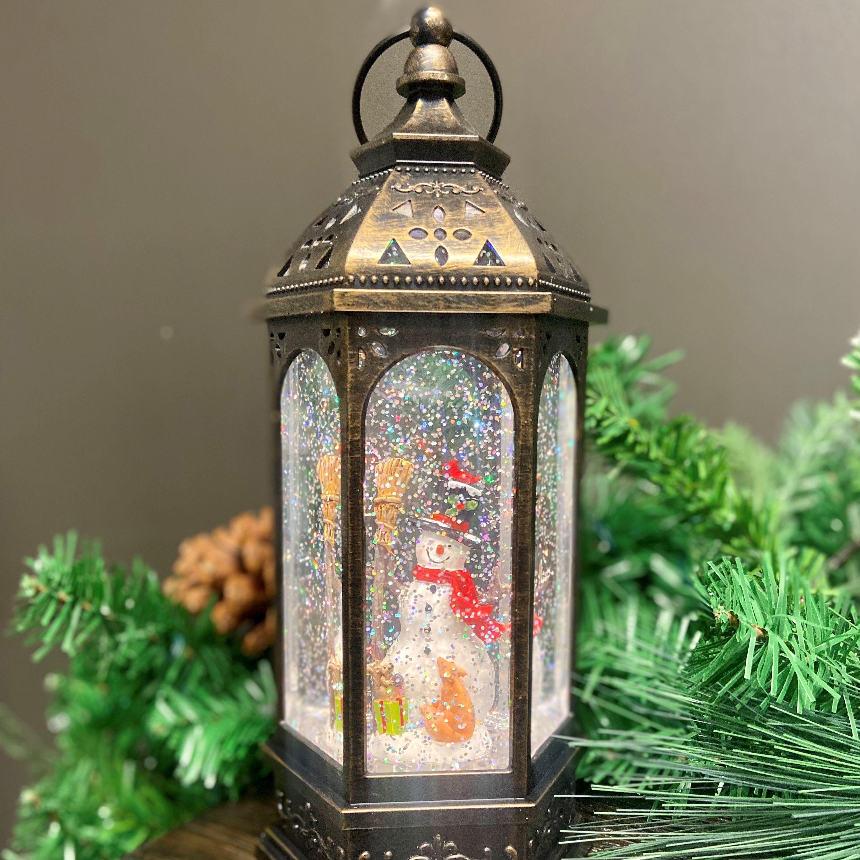 11" White LED Snowman Lantern Snow Globe