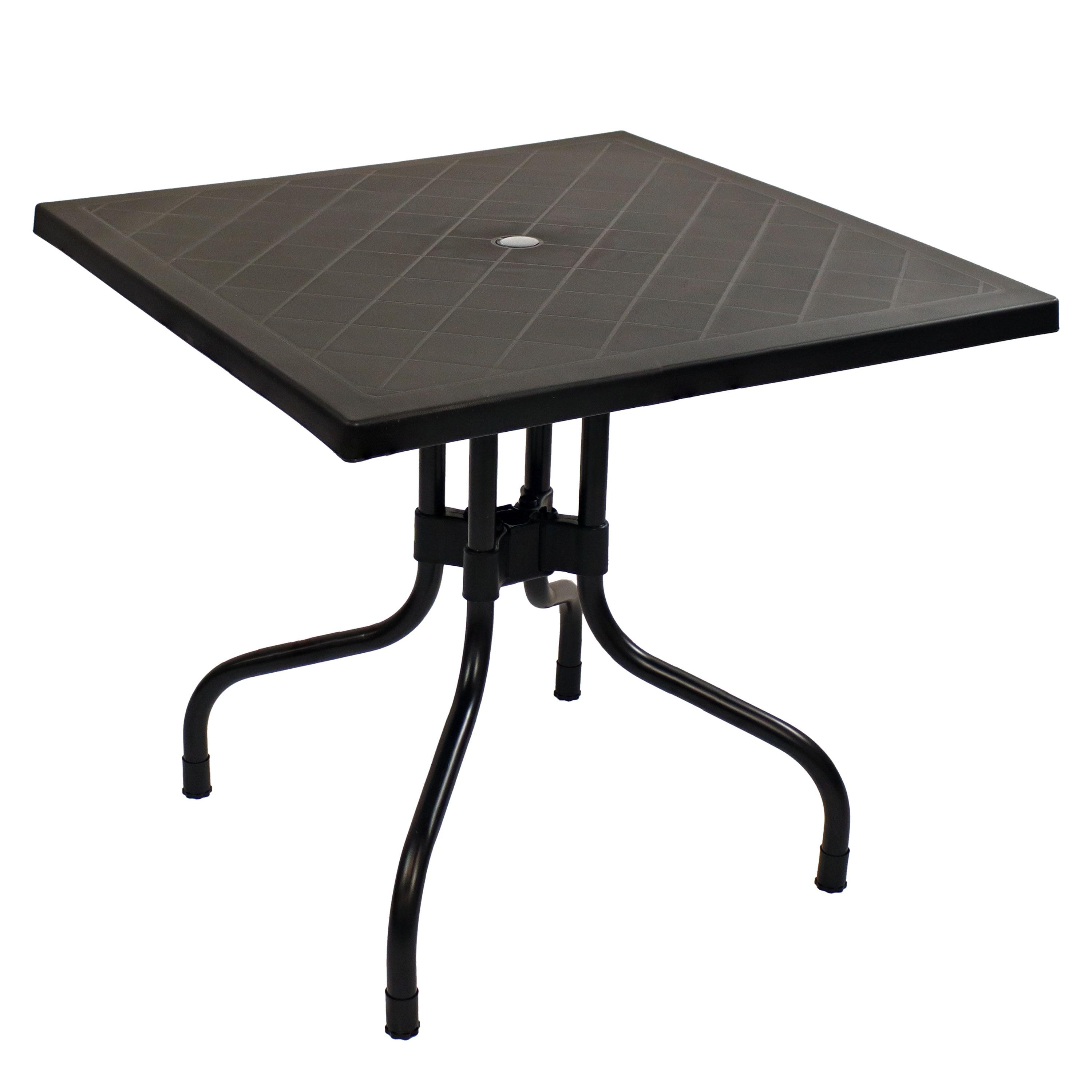 Sunnydaze Outdoor Square Polypropylene Top Dining Table with Curved Iron Legs - Black - 28.75"