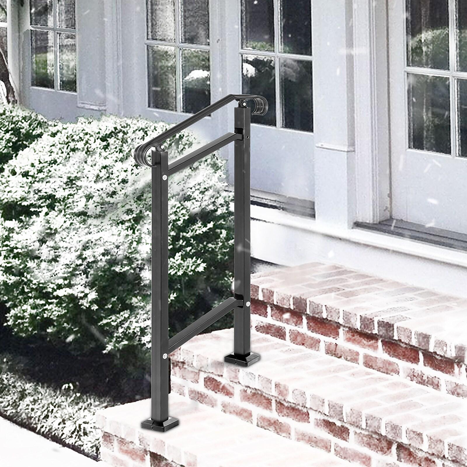 VEVOR 42.5" H x 19.7 " W x 6.3" D Adjustable Iron Handrail Black Fits 1 To 2 Steps Handrail Concrete Decor
