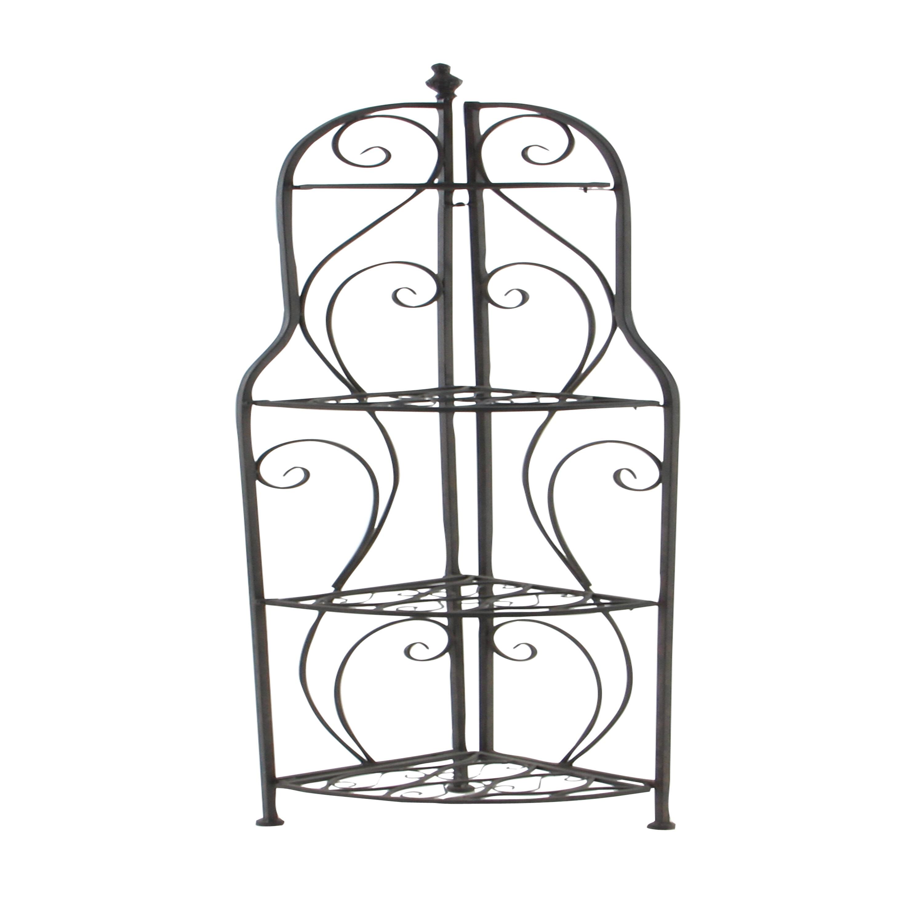 DecMode 17" x 60" Black Metal Scroll Indoor Outdoor Tall Folding 4 Shelves Bakers Rack, 1-Piece