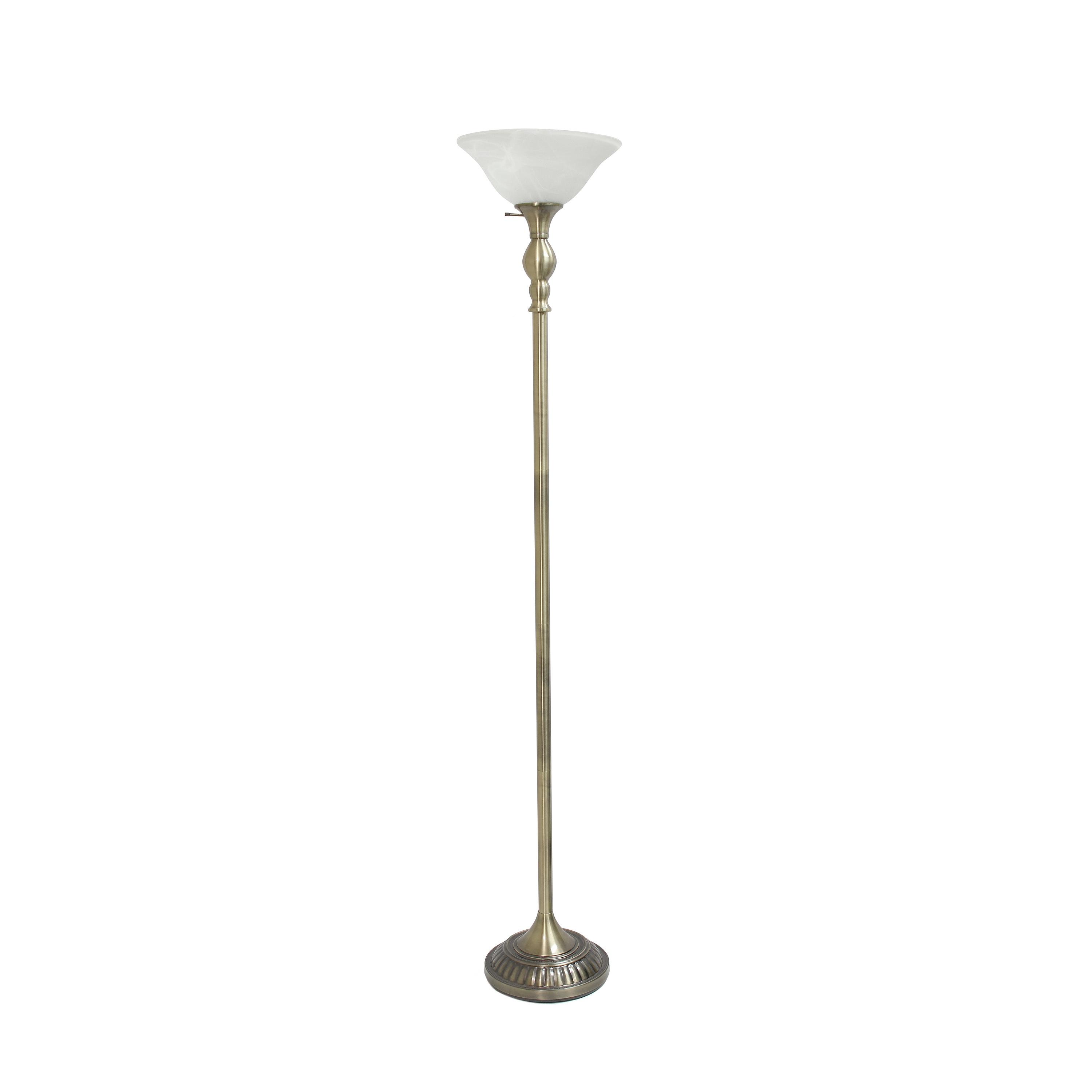1-Light Classic Torchiere Floor Lamp with Marbleized Glass Shade Antique Brass - Lalia Home: UL Listed, Metal Base, Rotary Switch