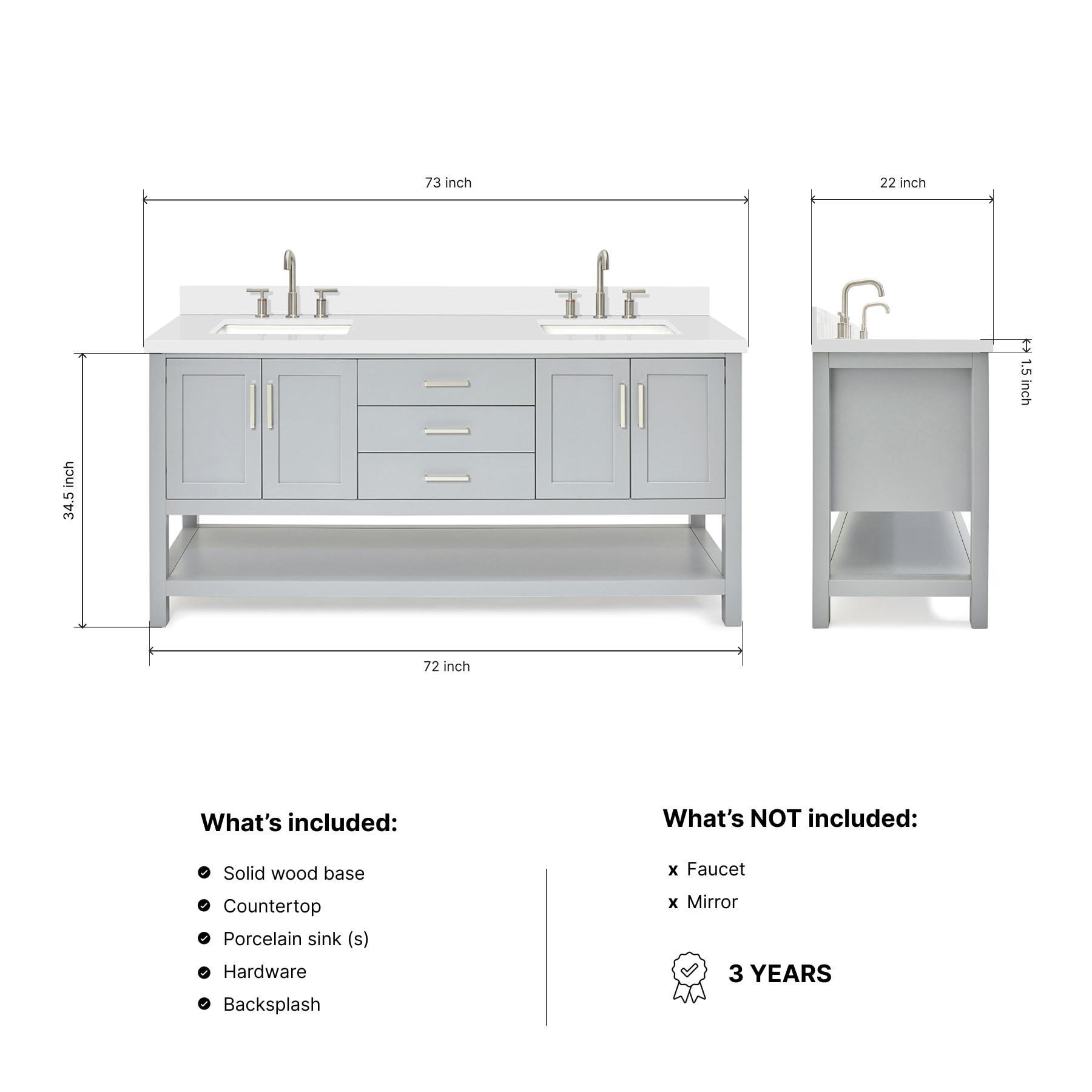 Ariel S073dwqrvo Magnolia 72" Free Standing Double Basin Vanity Set - Grey / Pure White