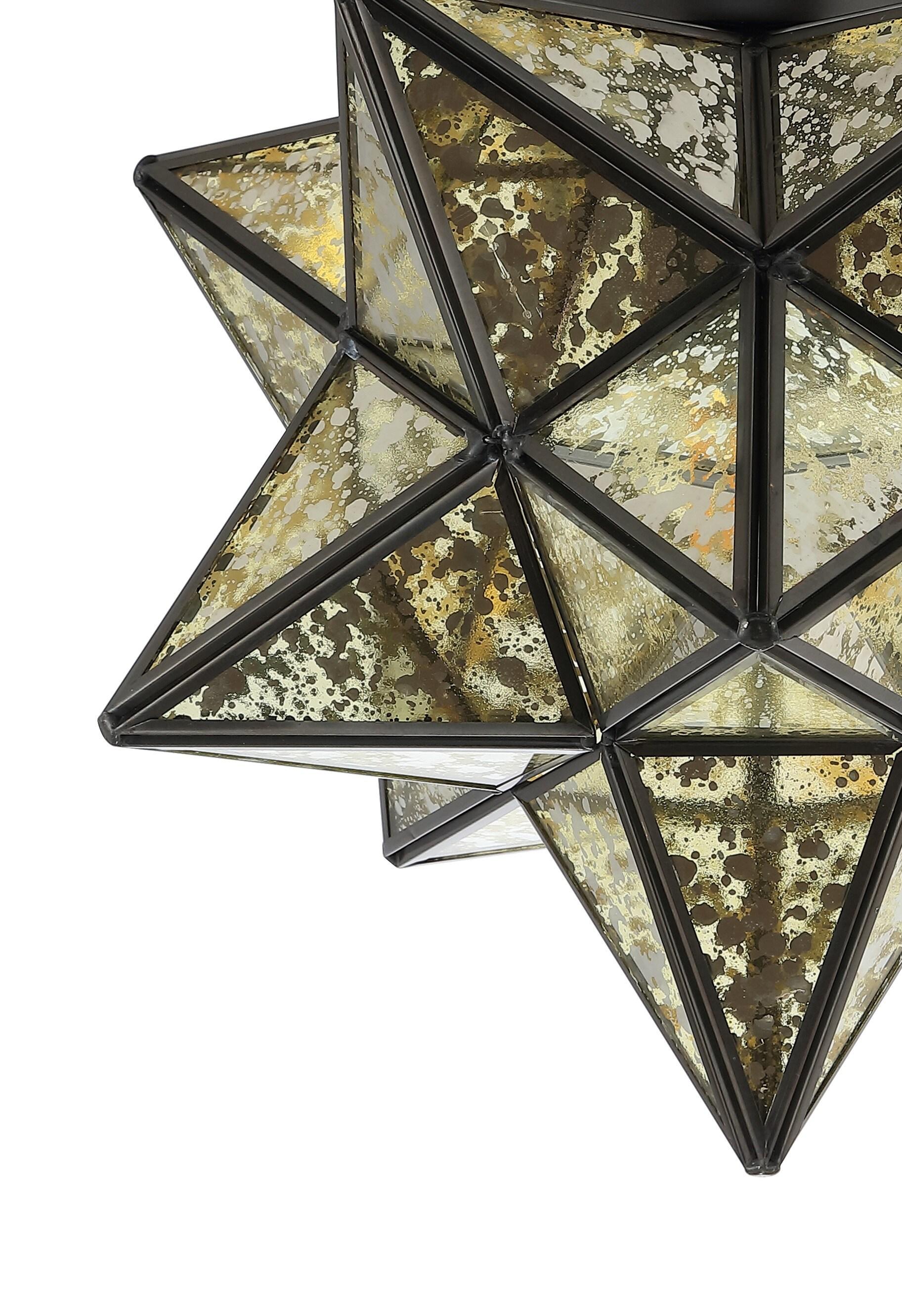 Stella 12" Moravian Star Metal/Mercury Glass LED Flush Mount, Oil Rubbed Bronze