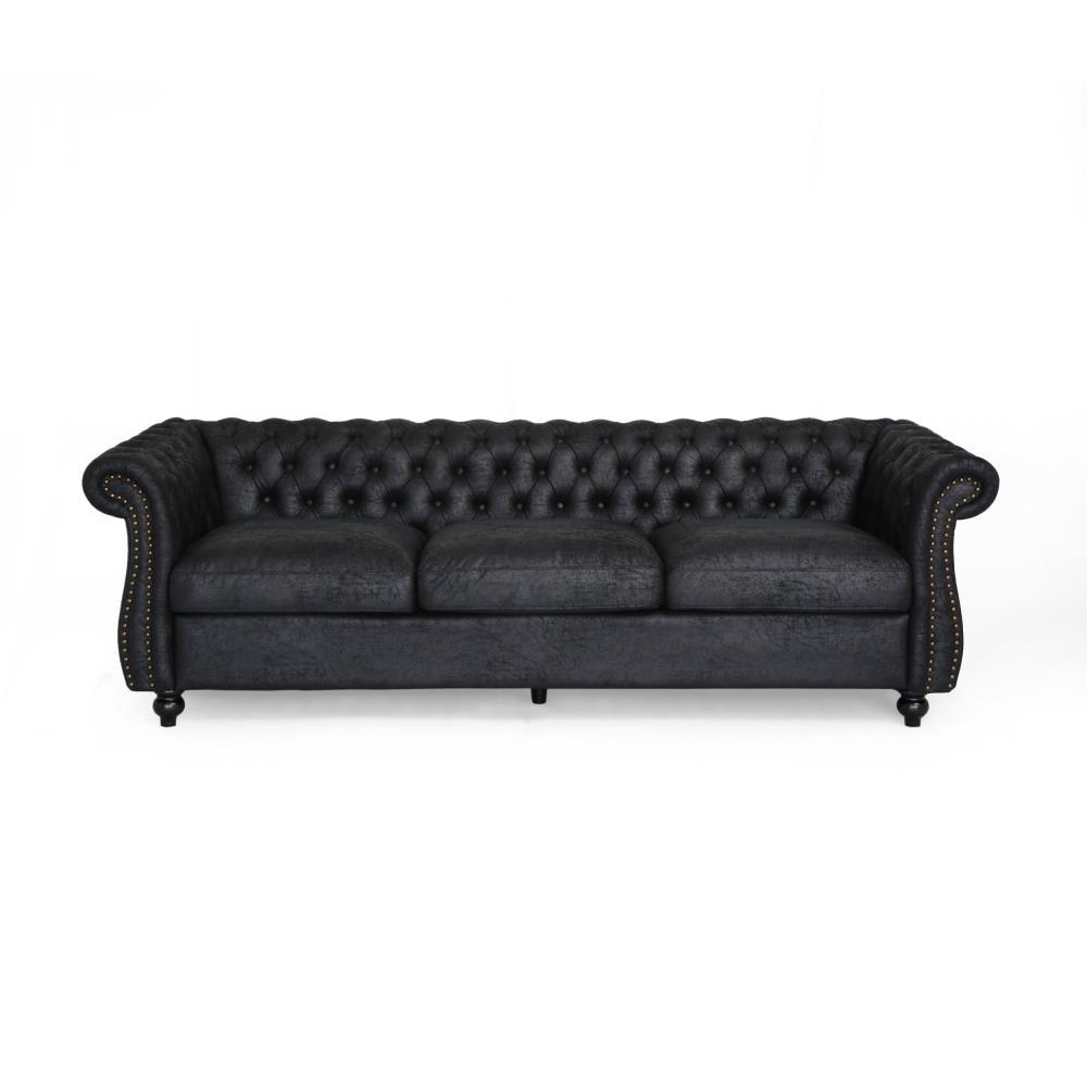 Somerville Chesterfield Sofa Black - Christopher Knight Home: Elegant Faux Leather, Nailhead Trim, Tufted Design