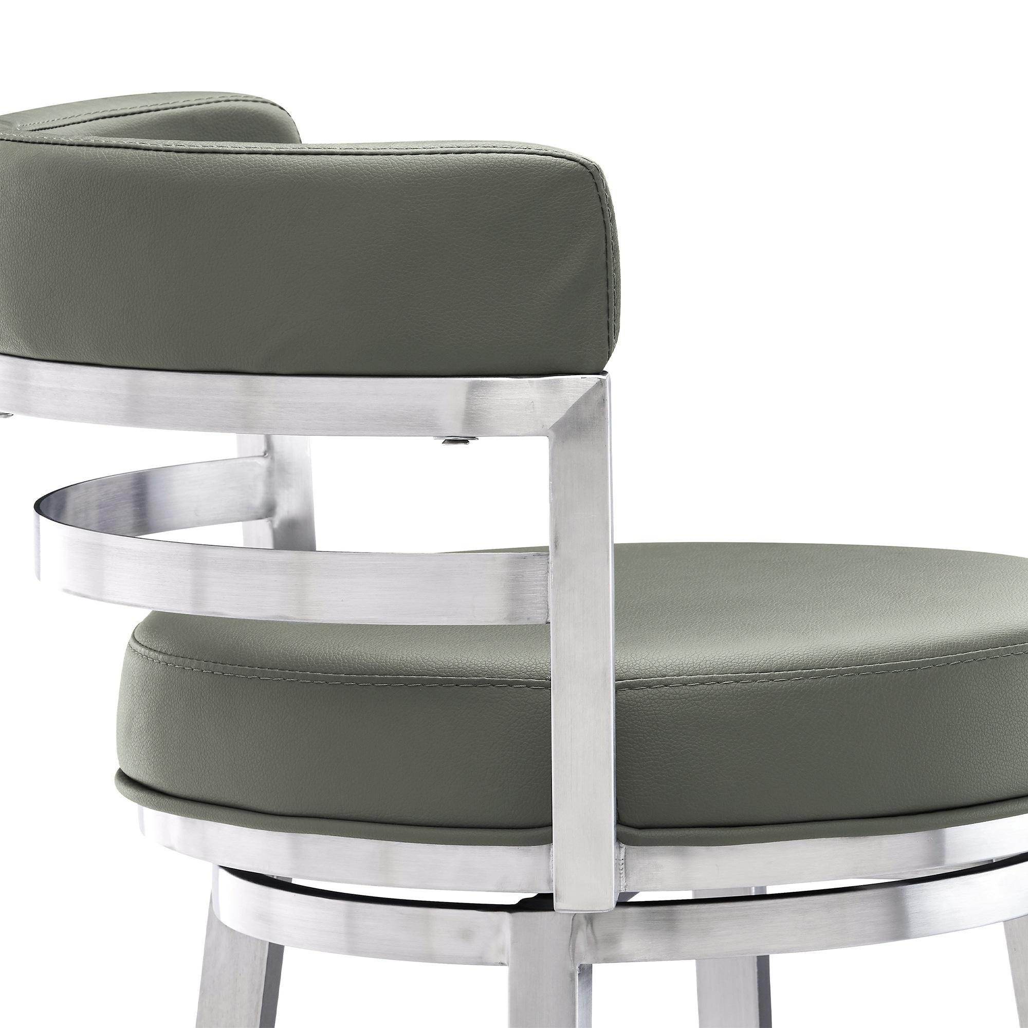 Armen Living Indoor Thierry Adjustable Swivel Gray Faux Leather with Walnut Back and Chrome Bar Stool