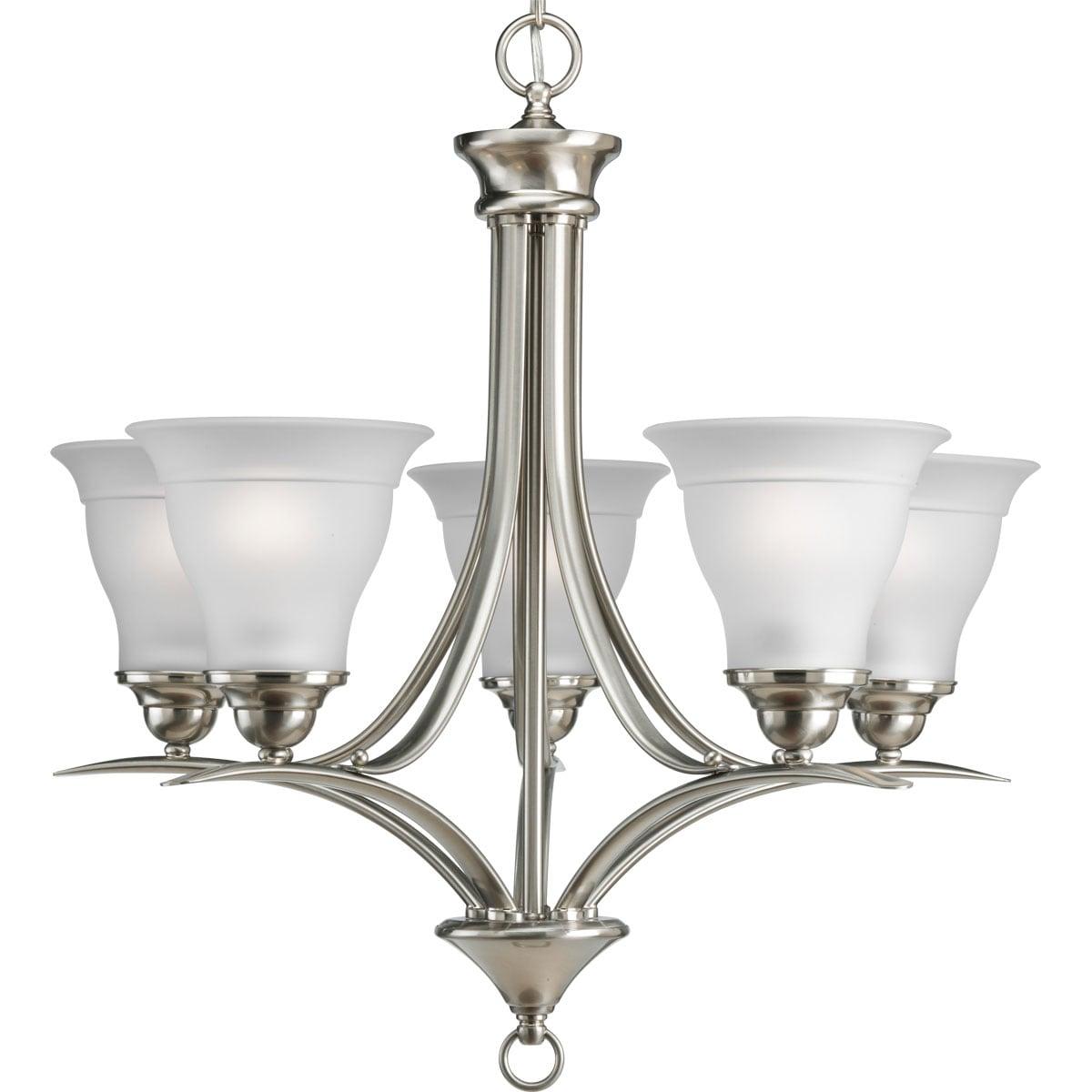 Progress Lighting, Trinity Collection, 5-Light Chandelier, Brushed Nickel, Etched Glass Shades
