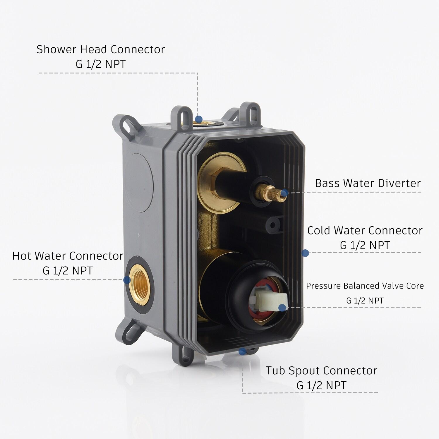 clihome Luxury Wall-Mounted 3-Function Shower System Solid Brass Mixer Valve, 1.8 GPM Flow & Dual Showerheads with Rough-in Valve DM6612BI