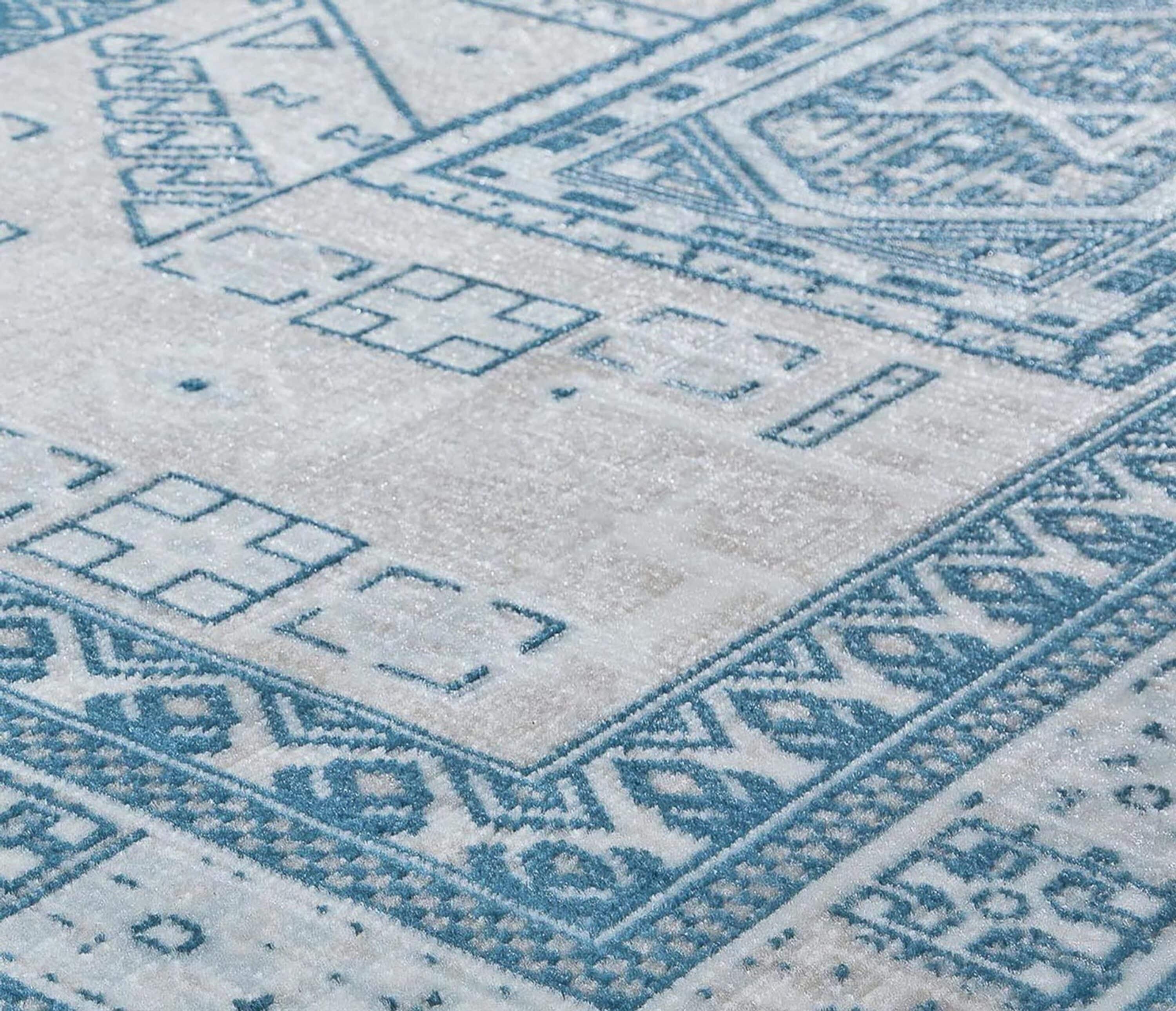 Rugs America Freida FY60A Azure Vintage Farmhouse Area Rug for Dining Room Rug Neutral Rug Living Room Rug Kitchen, 5'x7'