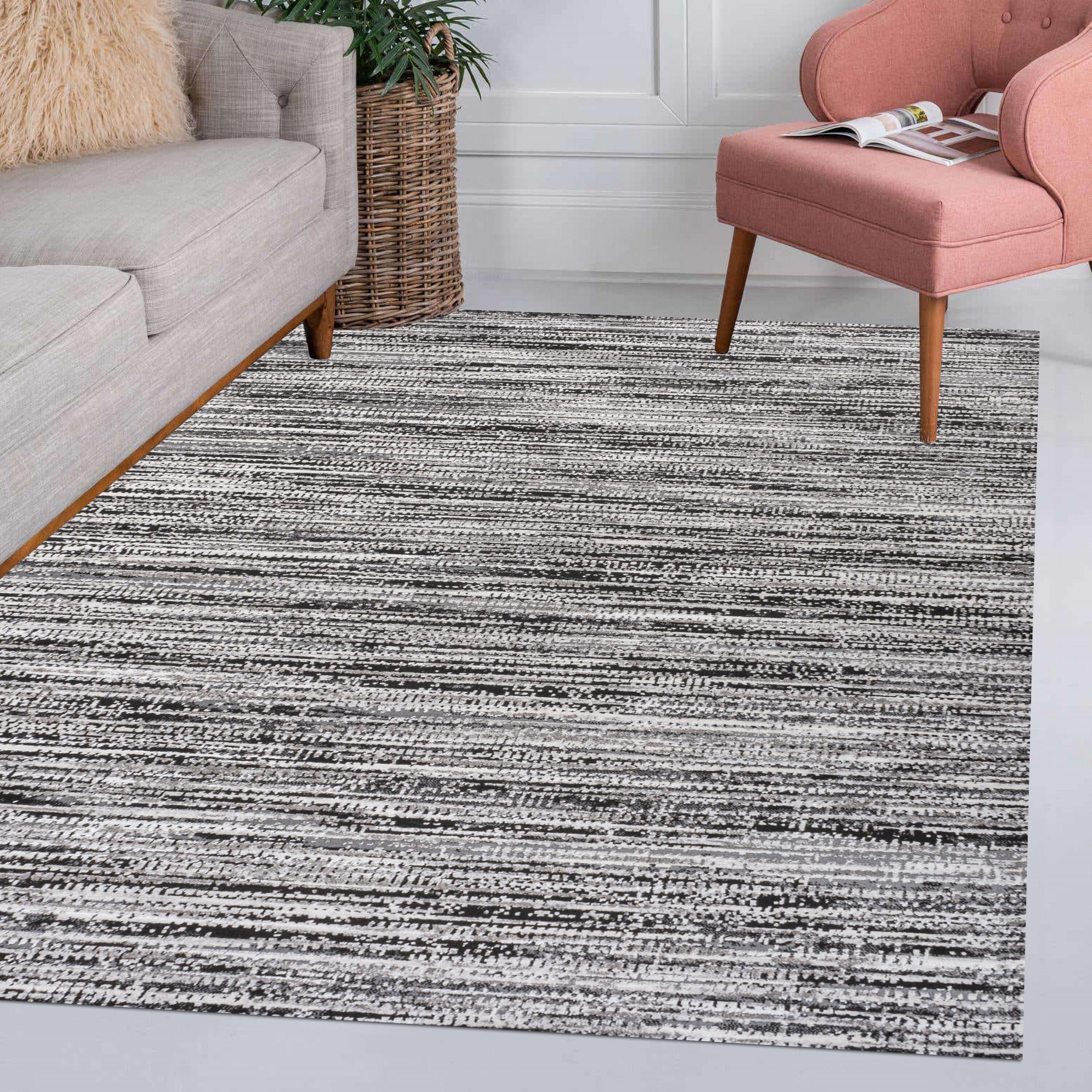 JONATHAN Y Loom Modern Strie'  Black/Gray 8 ft. x 10 ft. Area Rug