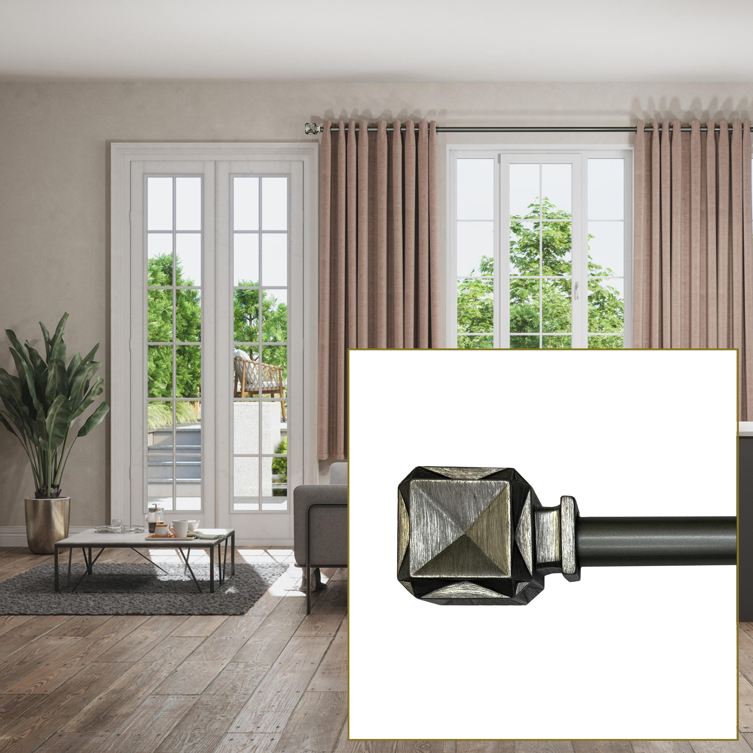Versailles Scencillo Boxy Steel Heavy Duty Curtain Rod Set for Windows 36" - 72" Antique Silver