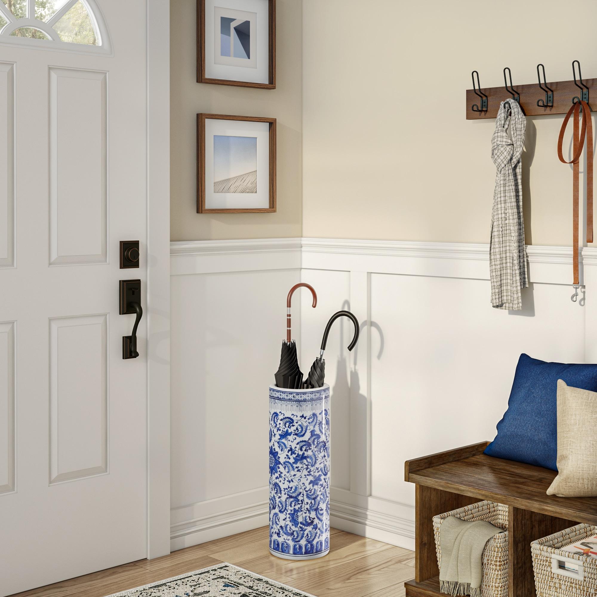 Oriental Furniture 24 in. Blue & White Umbrella Stand