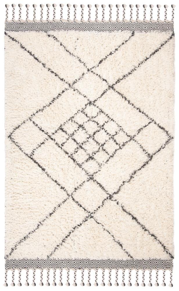 SAFAVIEH Casablanca Clayton Geometric Wool Shag Area Rug, Ivory/Charcoal, 5' x 8'