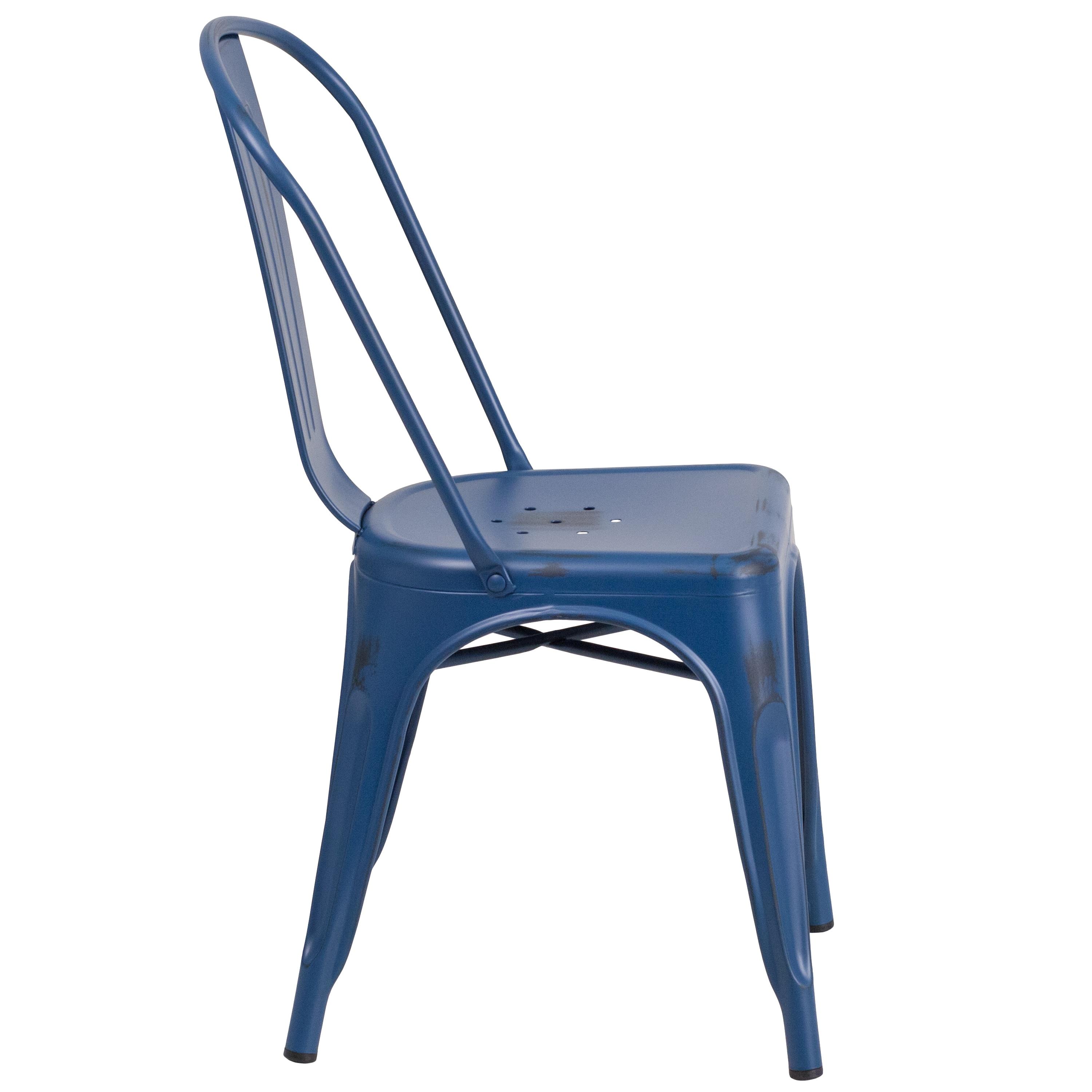 Flash Furniture Commercial Grade Distressed Antique Blue Metal Indoor-Outdoor Stackable Chair