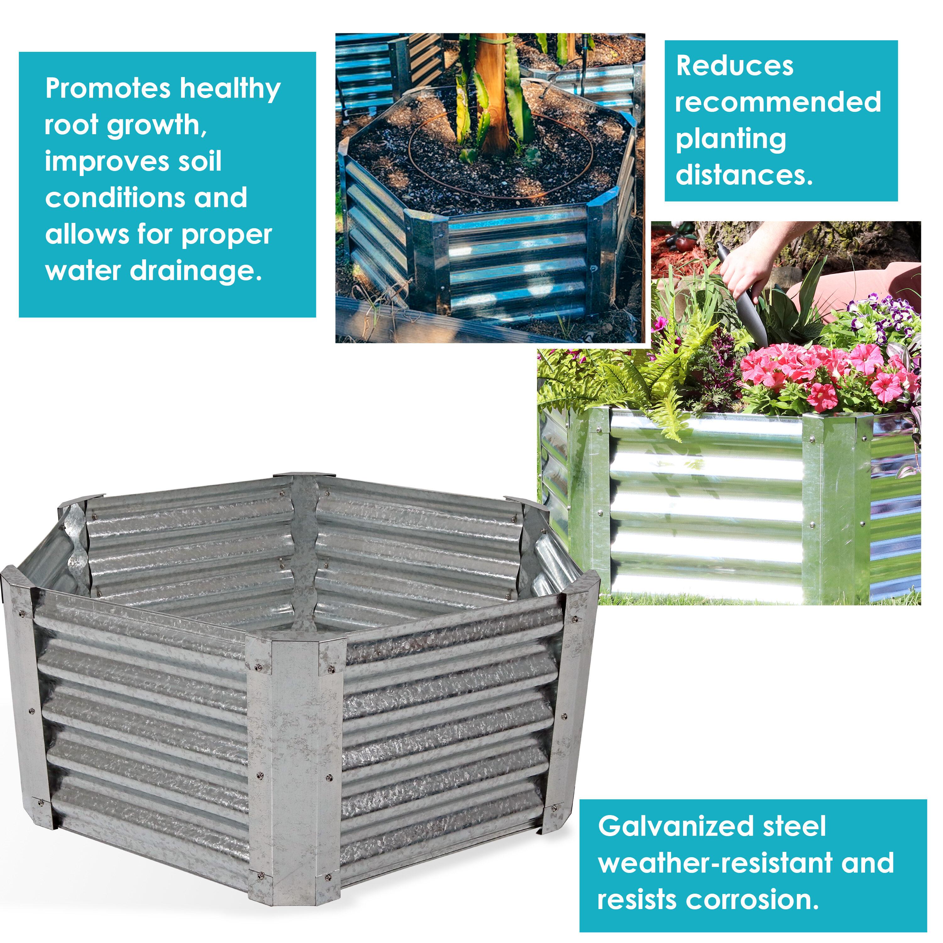 40" x 36" x 16" Hexagon Silver Galvanized Steel Raised Garden Bed