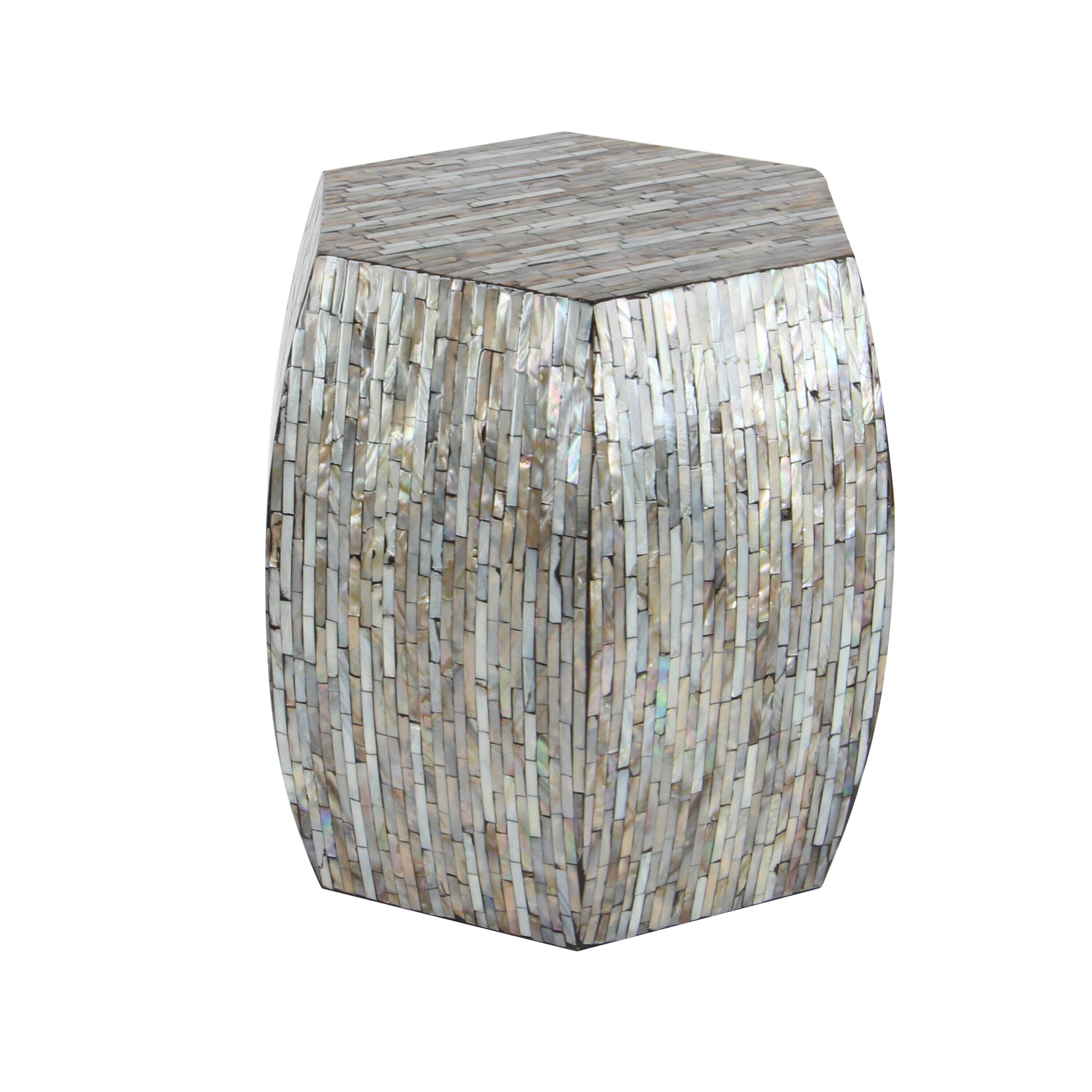 Wrought Studio™ Alissa Mother of Pearl Shell Handmade Shell Mosaic Hexagon Side End Gray Accent Table with Brown Accents