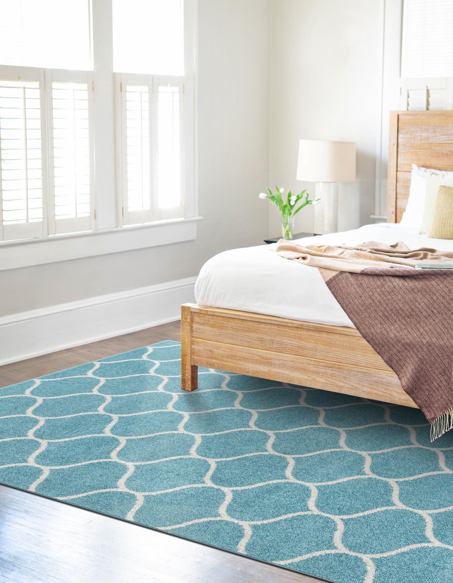 Unique Loom Trellis Frieze Collection Area Rug - Rounded (8' x 11' Rectangle Light Blue/Ivory)